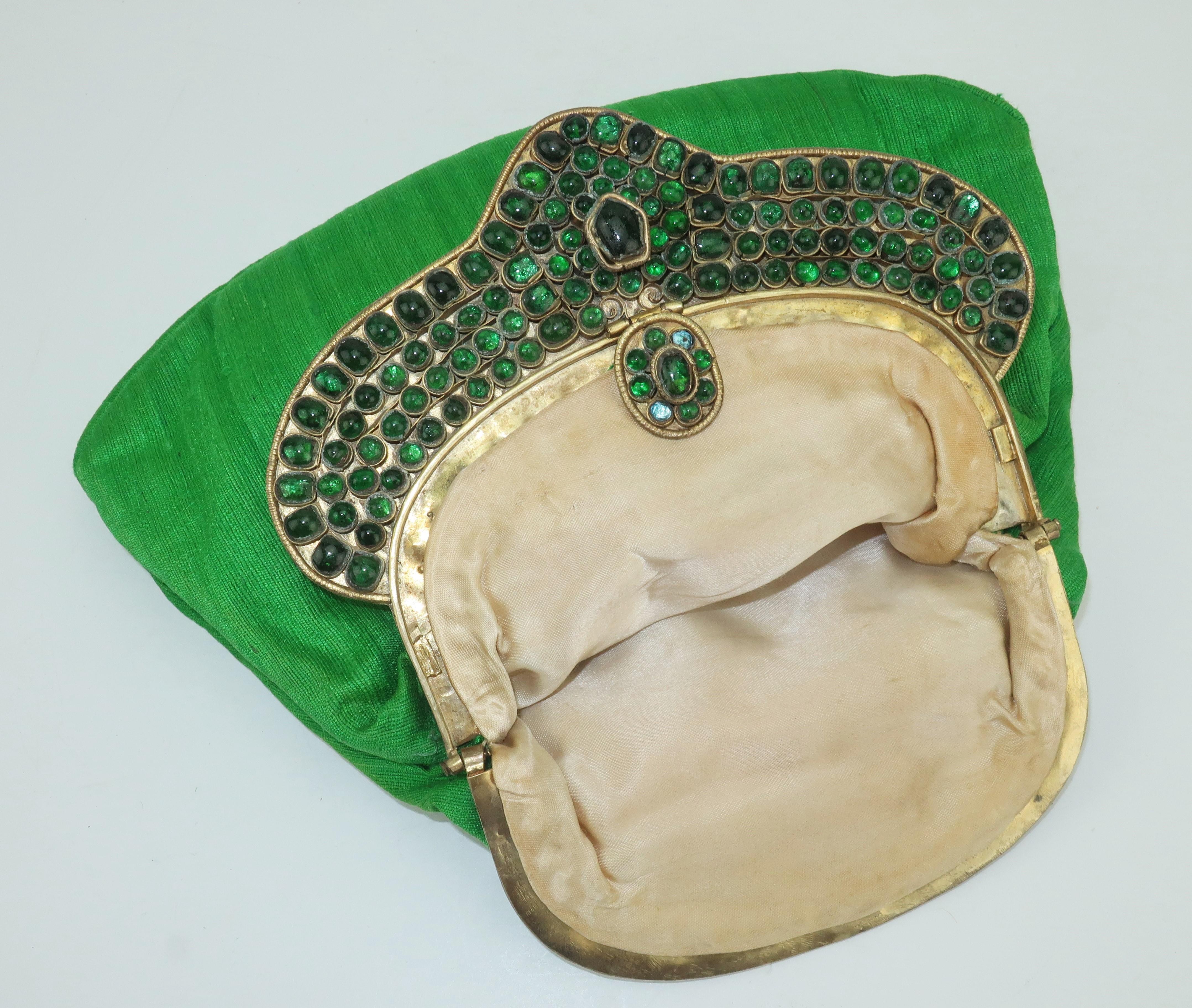 Green 1960's Mughal Style Bejeweled Indian Clutch Handbag 2