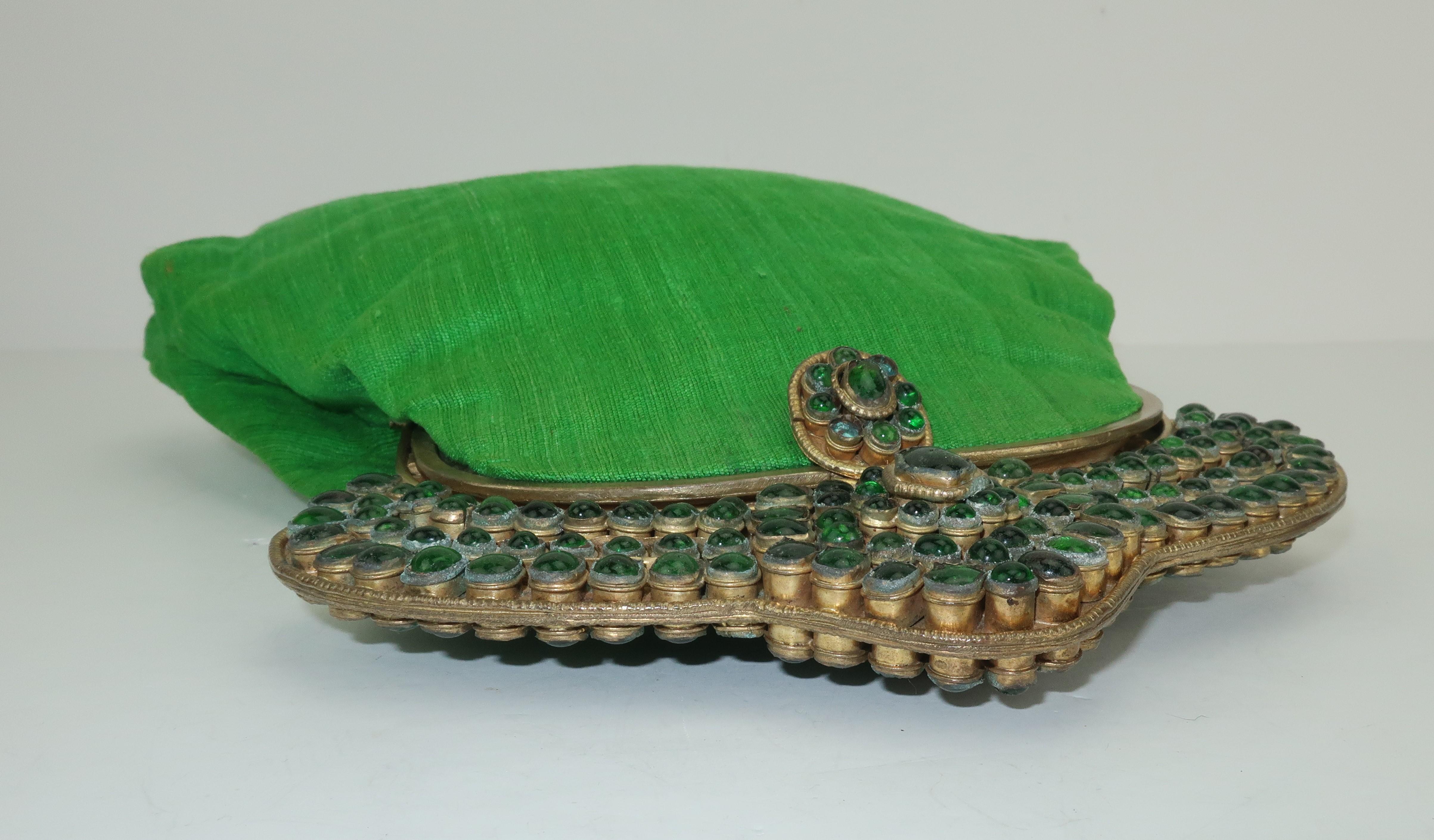 Green 1960's Mughal Style Bejeweled Indian Clutch Handbag 4