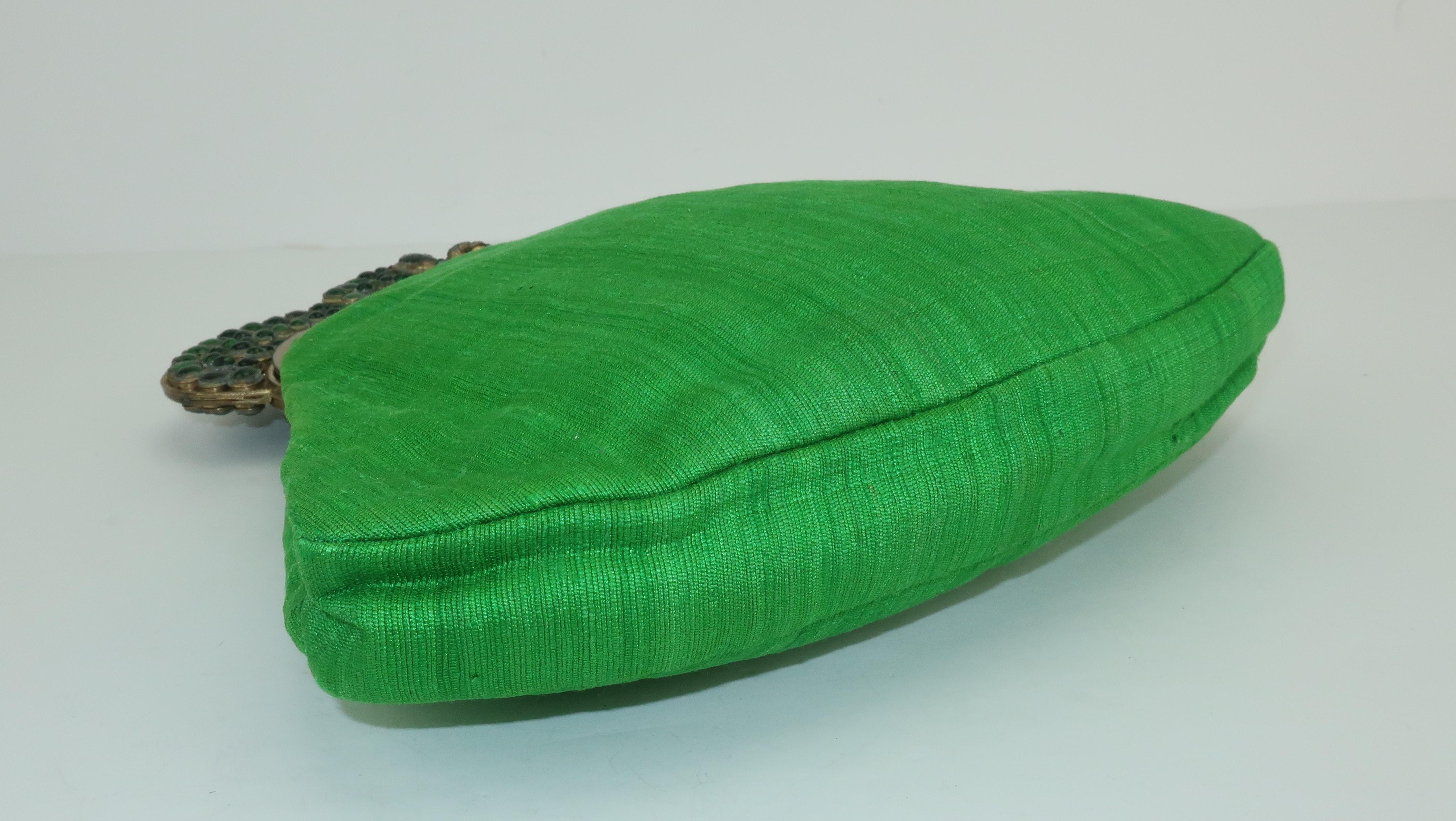 Green 1960's Mughal Style Bejeweled Indian Clutch Handbag 5