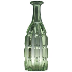 Green 19th Century Notch Cut Glass Serving Bottle, circa 1860