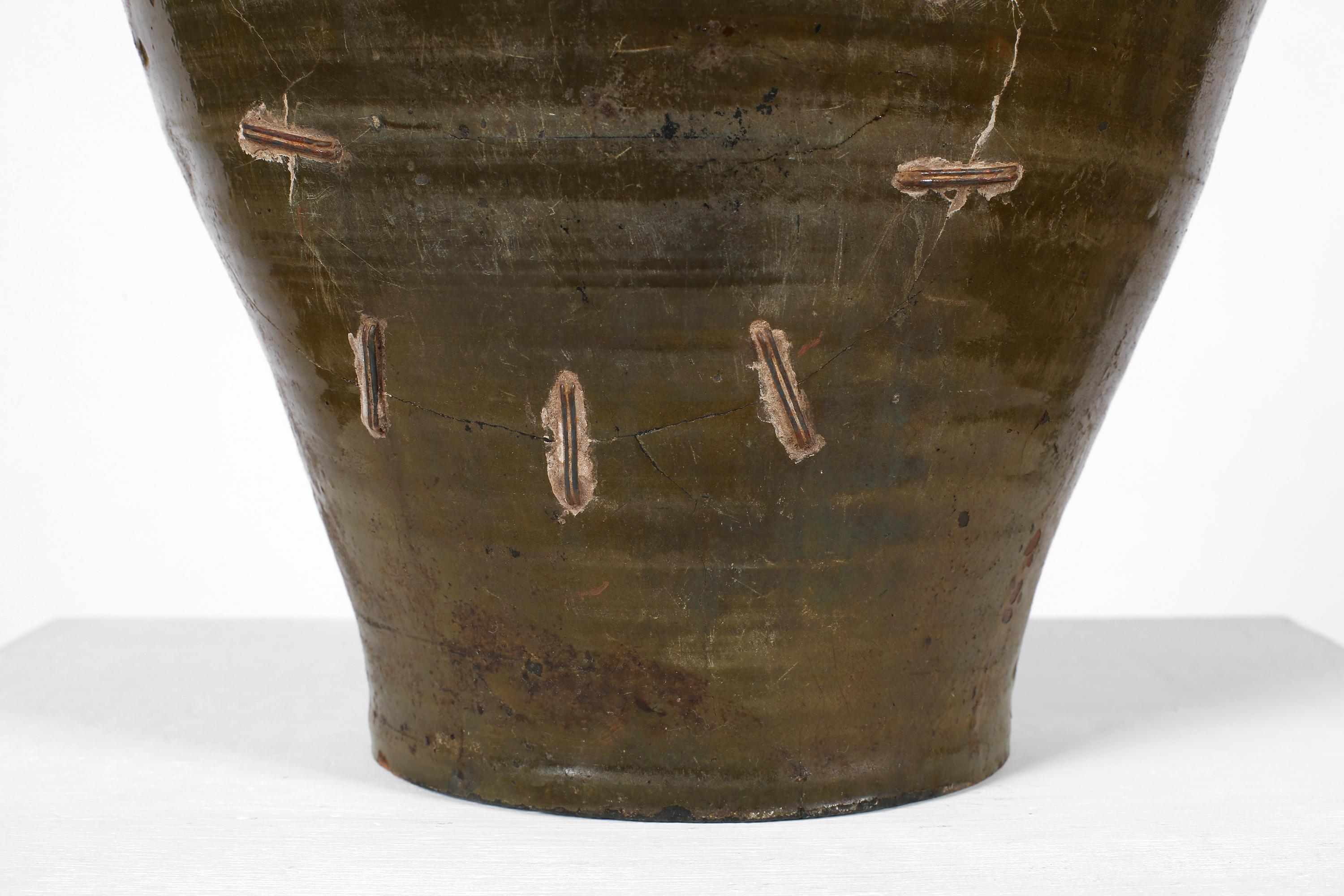 Green 19th Century Southern Spanish Wabi-Sabi Stapled Jar 1