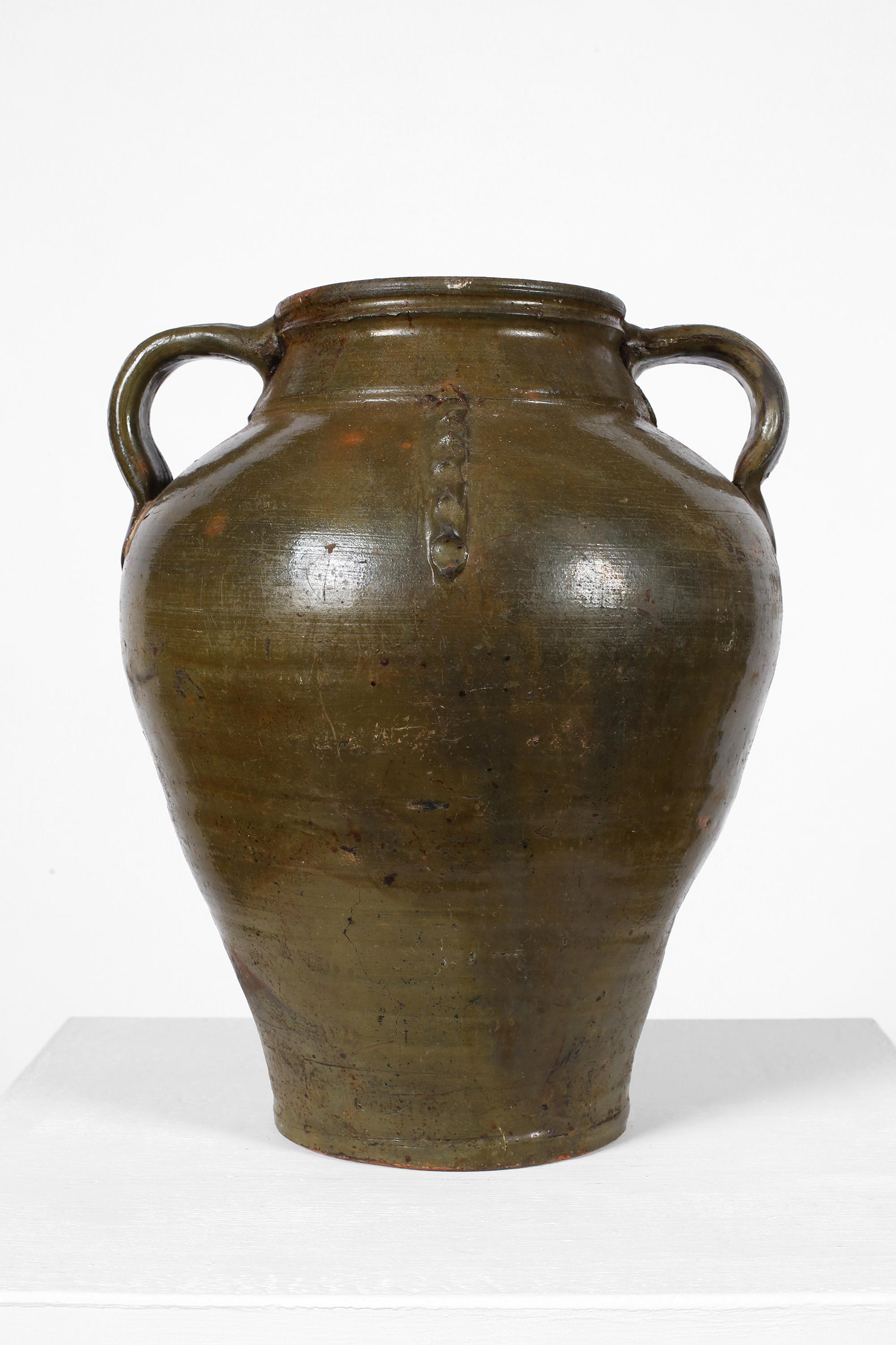 Green 19th Century Southern Spanish Wabi-Sabi Stapled Jar For Sale 3