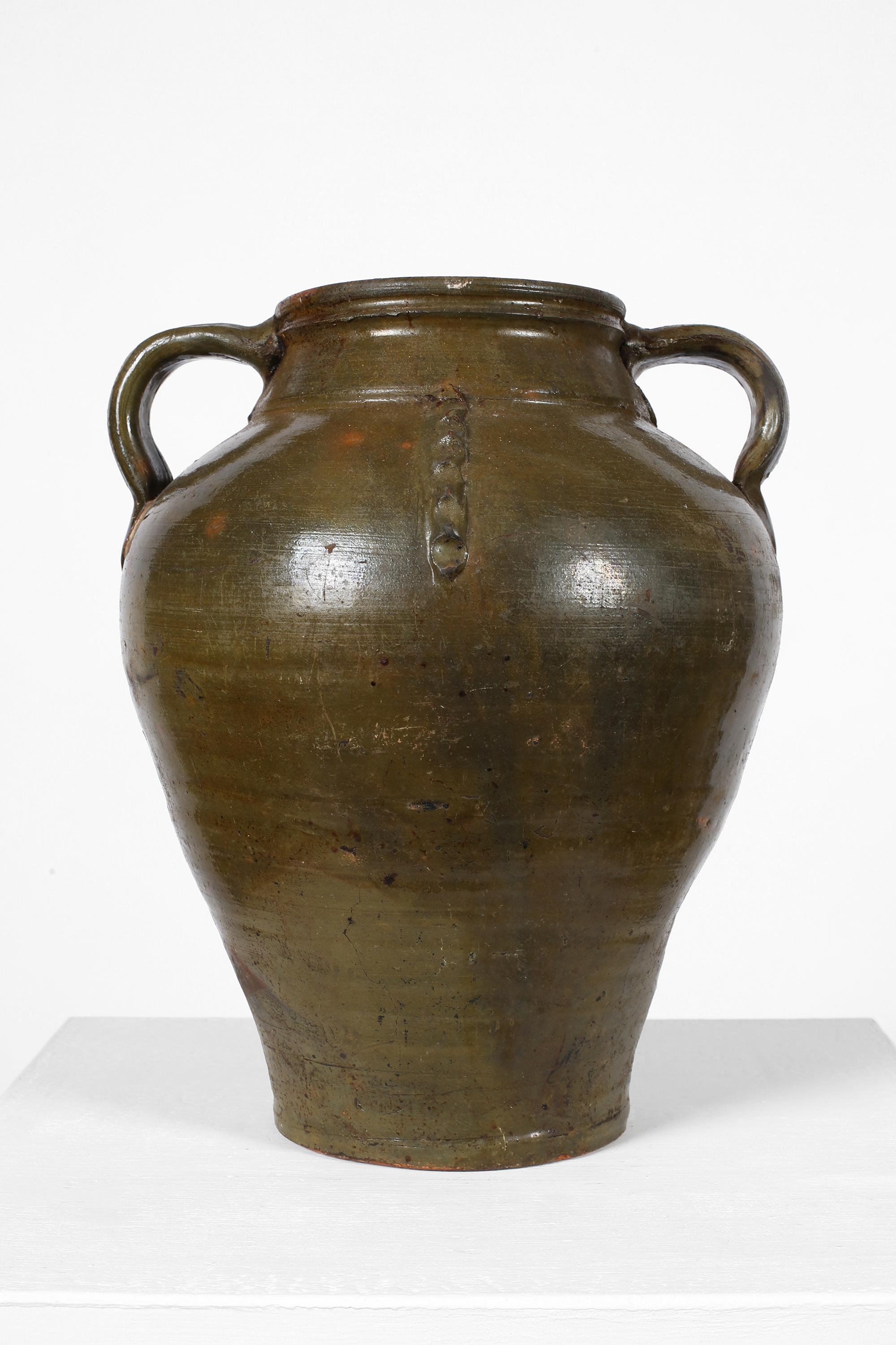 Green 19th Century Southern Spanish Wabi-Sabi Stapled Jar 3