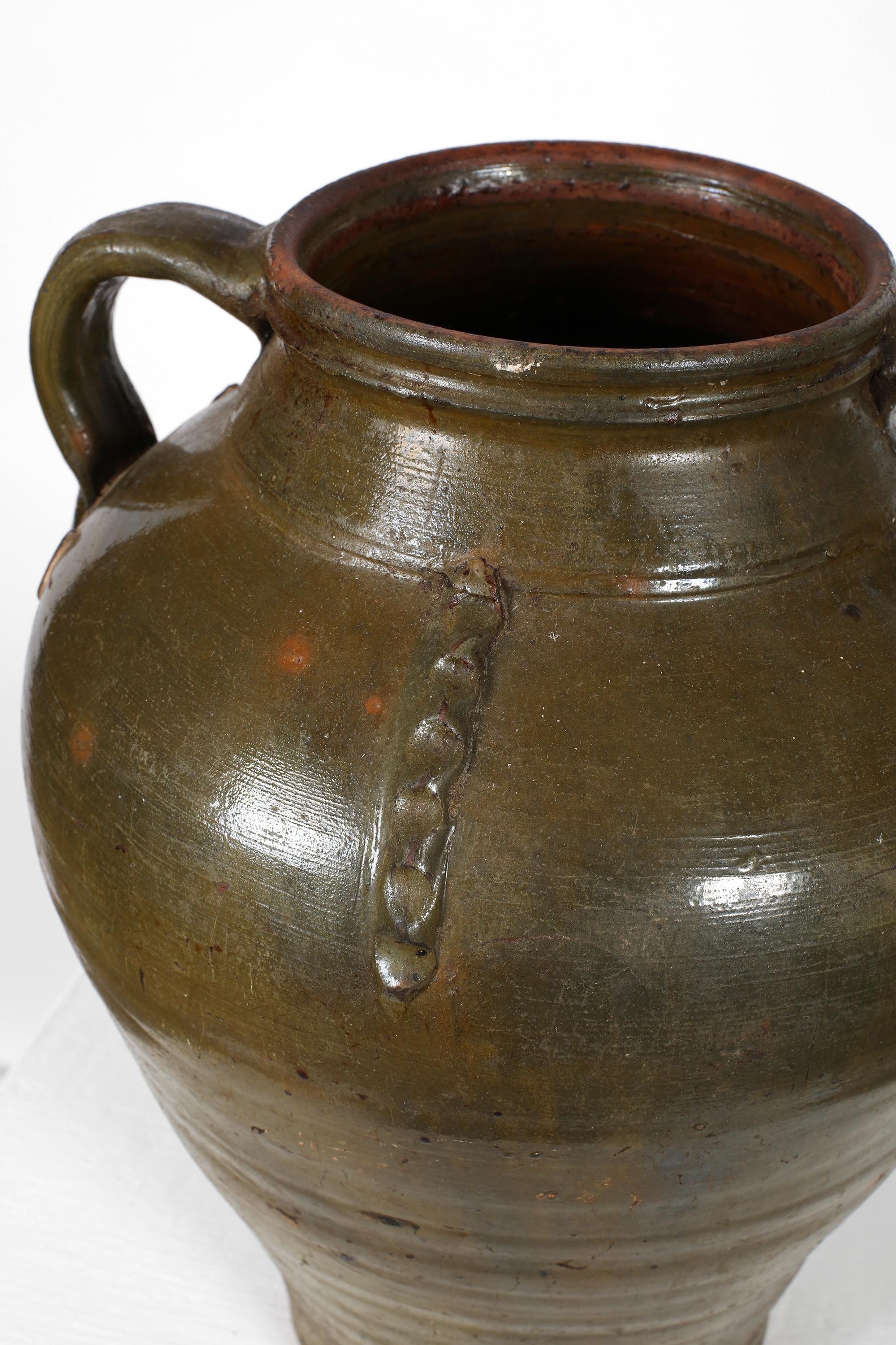 Green 19th Century Southern Spanish Wabi-Sabi Stapled Jar For Sale 4