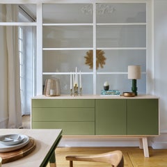 French Green 2-Door 3-Drawer High Sideboard, Design by Eric Gizard - Paris