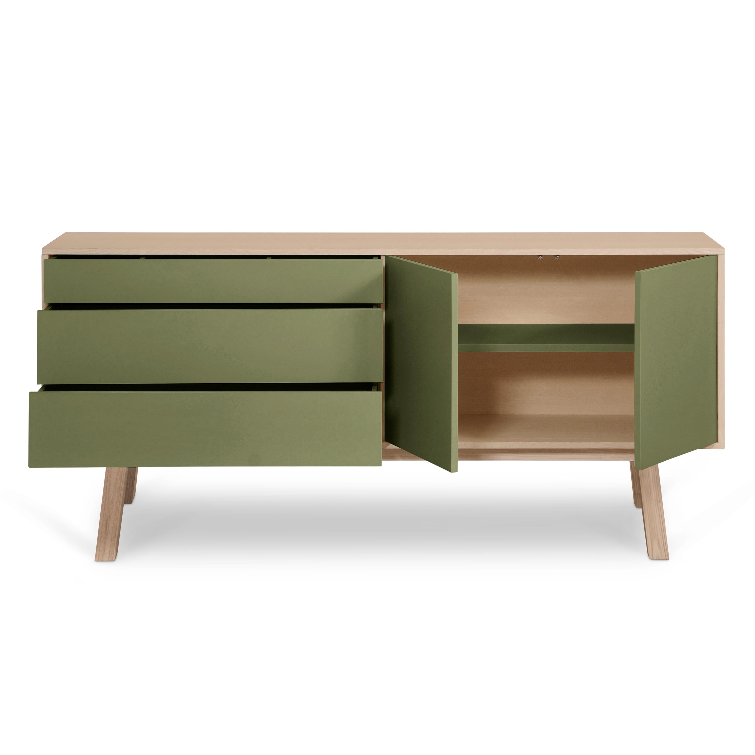 Grünes Sideboard mit zwei Türen und drei Schubladen, skandinavisches Design von Eric Gizard (21. Jahrhundert und zeitgenössisch) im Angebot