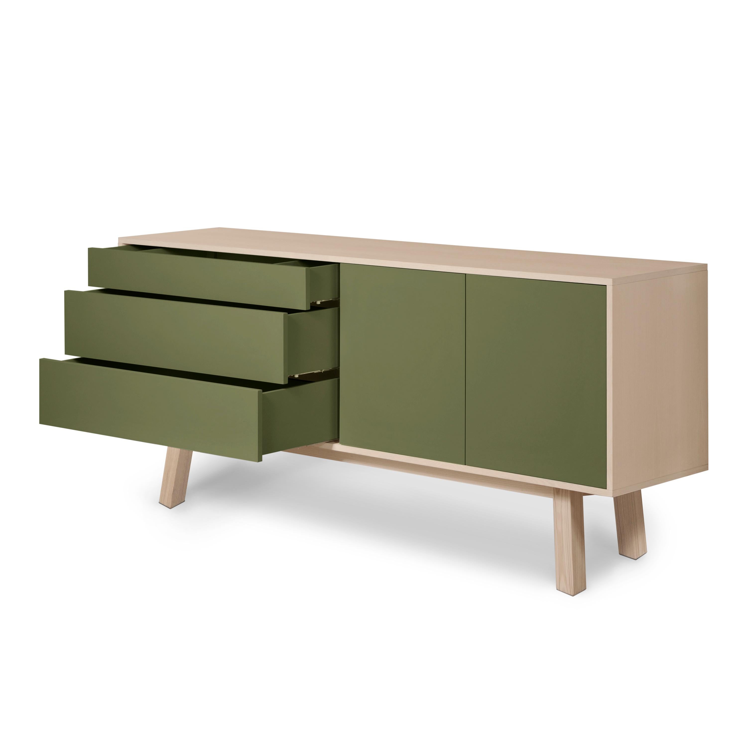 Grünes Sideboard mit zwei Türen und drei Schubladen, skandinavisches Design von Eric Gizard (Asche) im Angebot