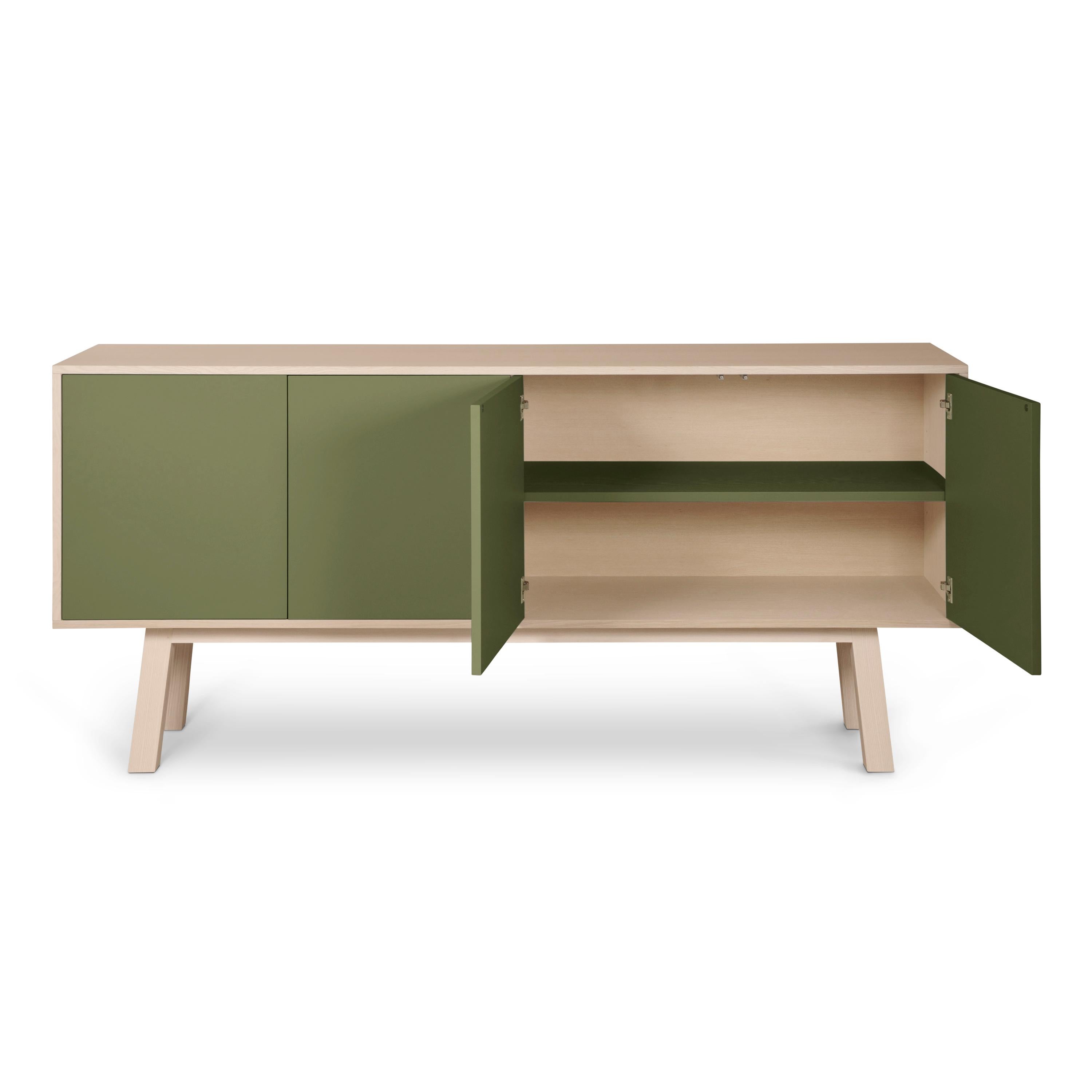 Green 4-Door Sideboard Kube in Ash Wood, Scandinavian Style In New Condition For Sale In Landivy, FR