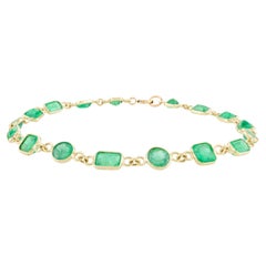 Greene & Greene Greene 5.88 CT Emerald Stackable Chain Bracelet in 14k Yellow Gold Gift for Her
