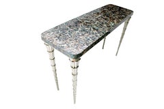 Green Abalone and White Bronze Clad Cornet Table Handcrafted in India