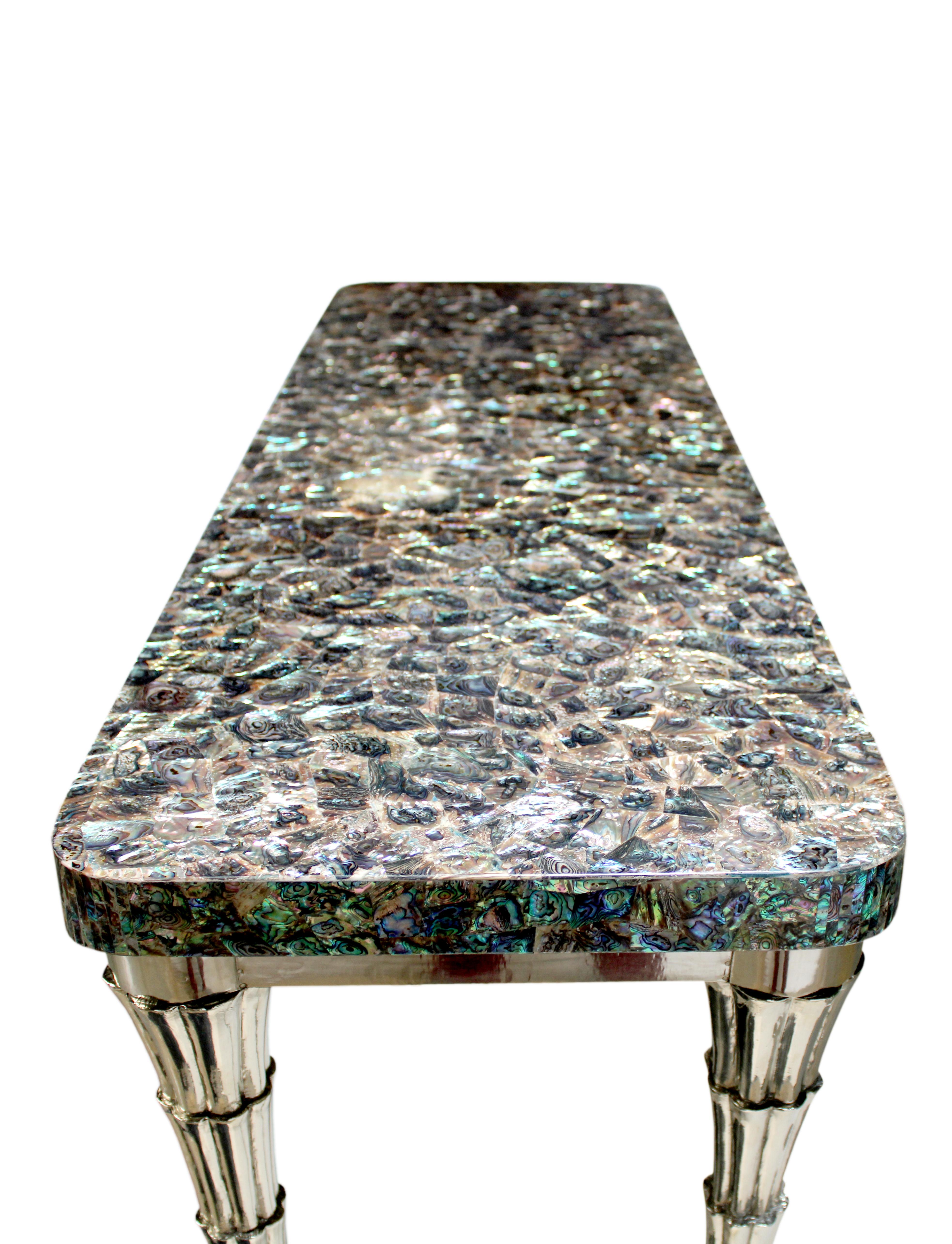 Anglo-Indian Green Abalone and White Bronze Clad Cornet Table Handcrafted in India For Sale