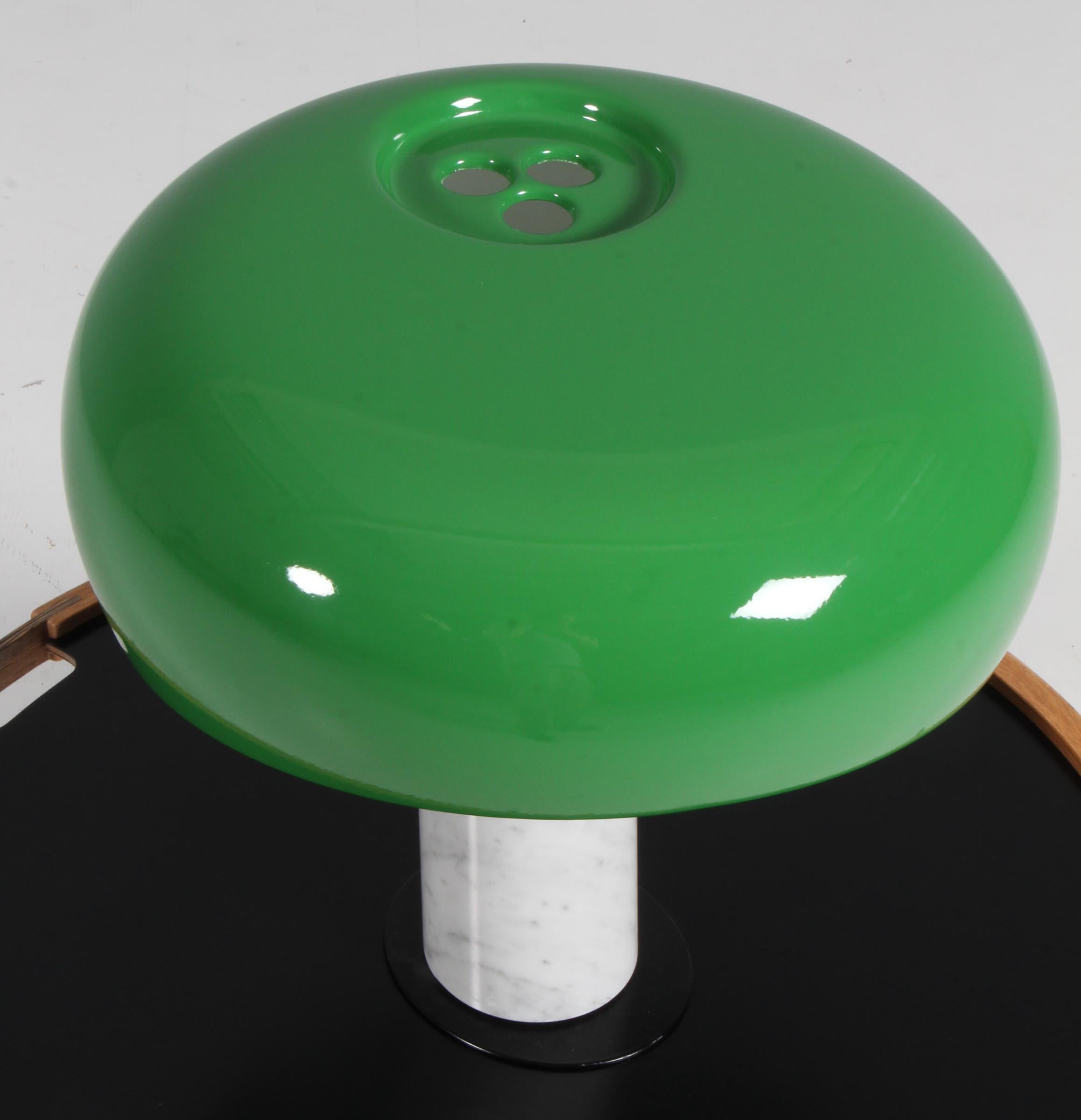 Achille & Pier Giacomo Castiglioni Snoopy table lamp. Dimmer operated lamp from 1967, with marble base and enameled metal shade. Up to 150 watts E27 socket.

This design from 1967 takes its light-hearted shape and name from the beloved cartoon