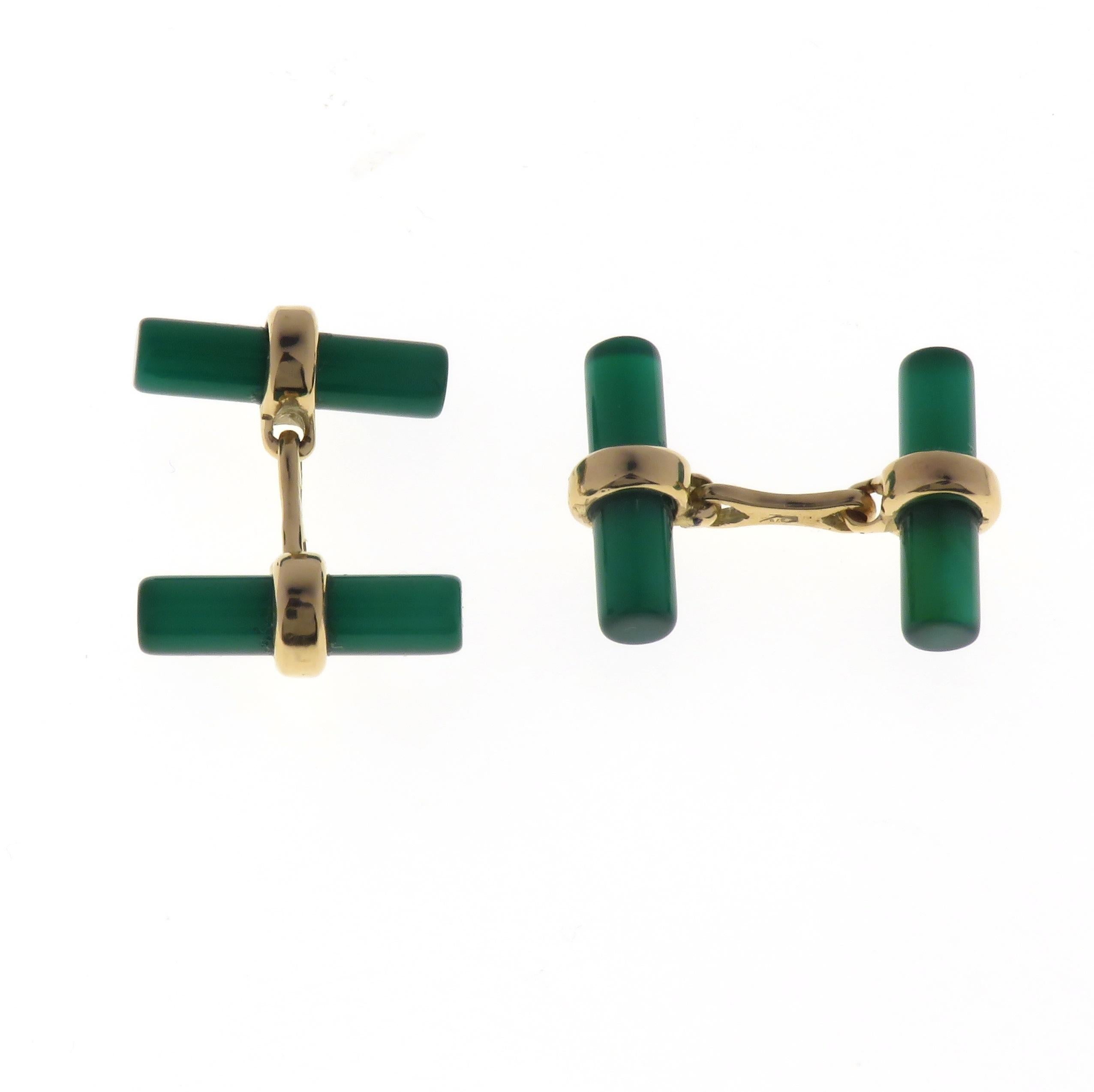 Green Agate 9 Karat Rose Gold Bar Cufflinks Handcrafted in Italy In New Condition For Sale In Milano, IT