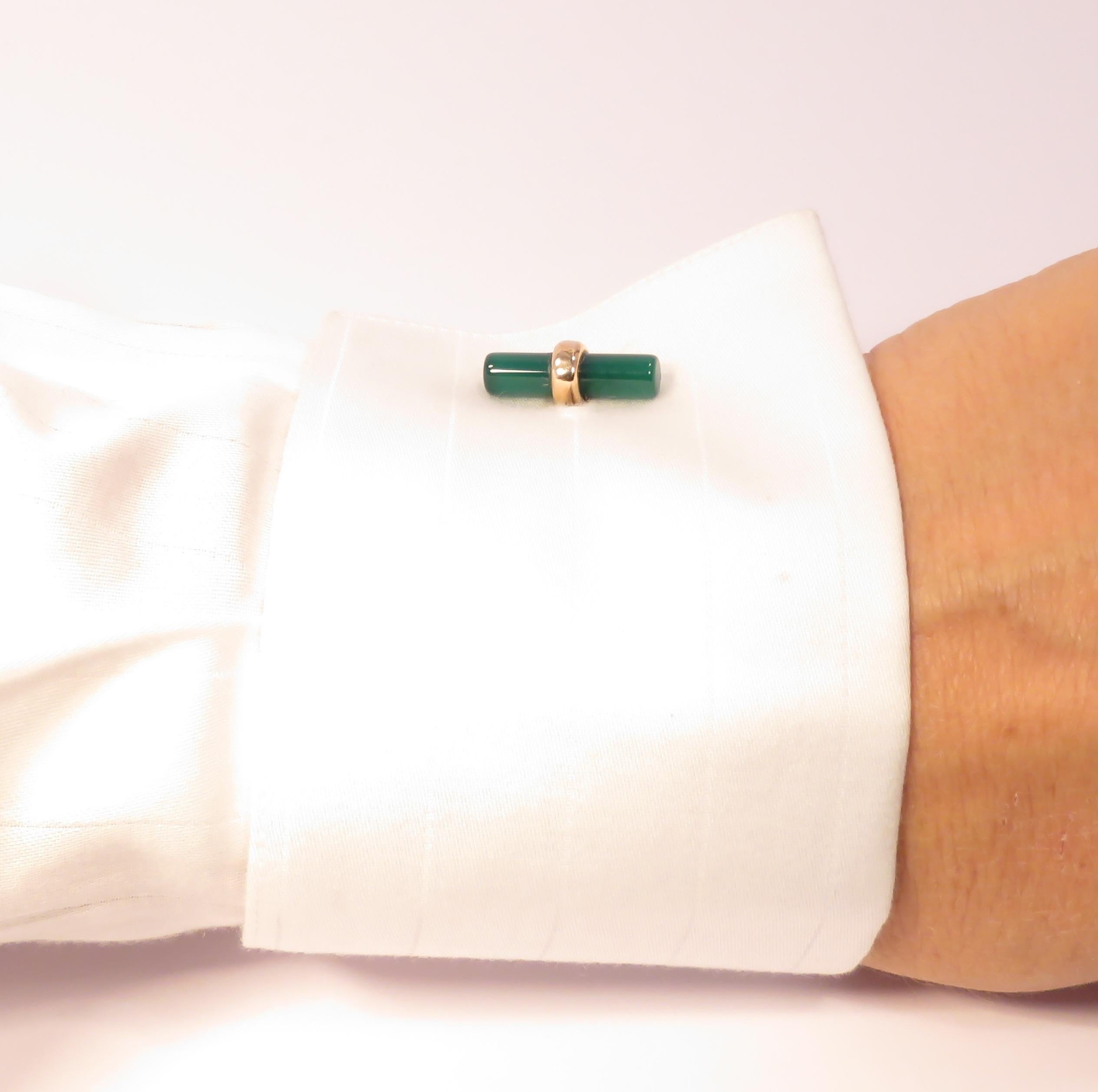 Green Agate 9 Karat Rose Gold Bar Cufflinks Handcrafted in Italy For Sale 1