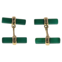 Green Agate 9 Karat Rose Gold Bar Cufflinks Handcrafted in Italy