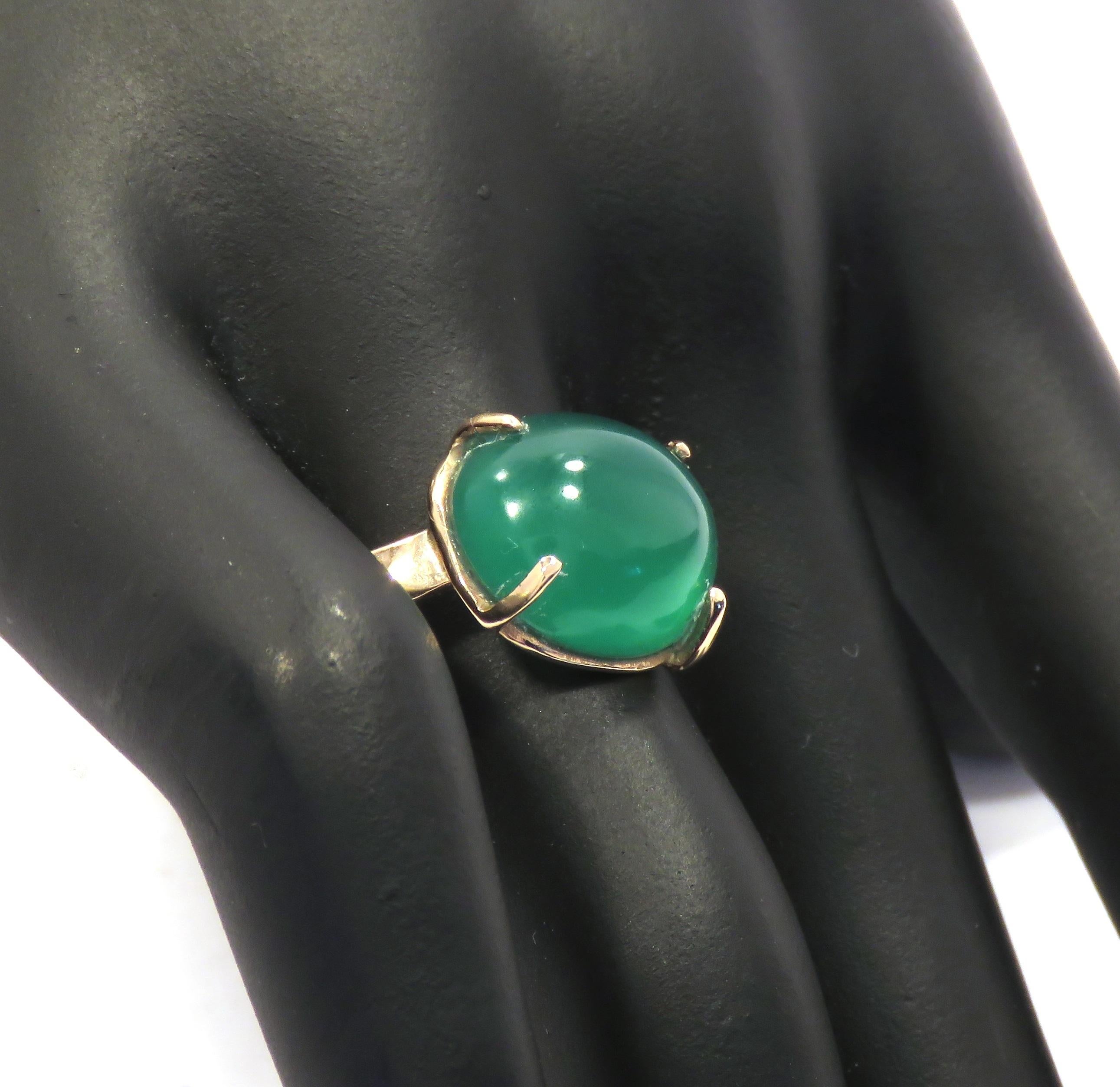 Green Agate 9 Karat Rose Gold Ring Handcrafted in Italy For Sale 4