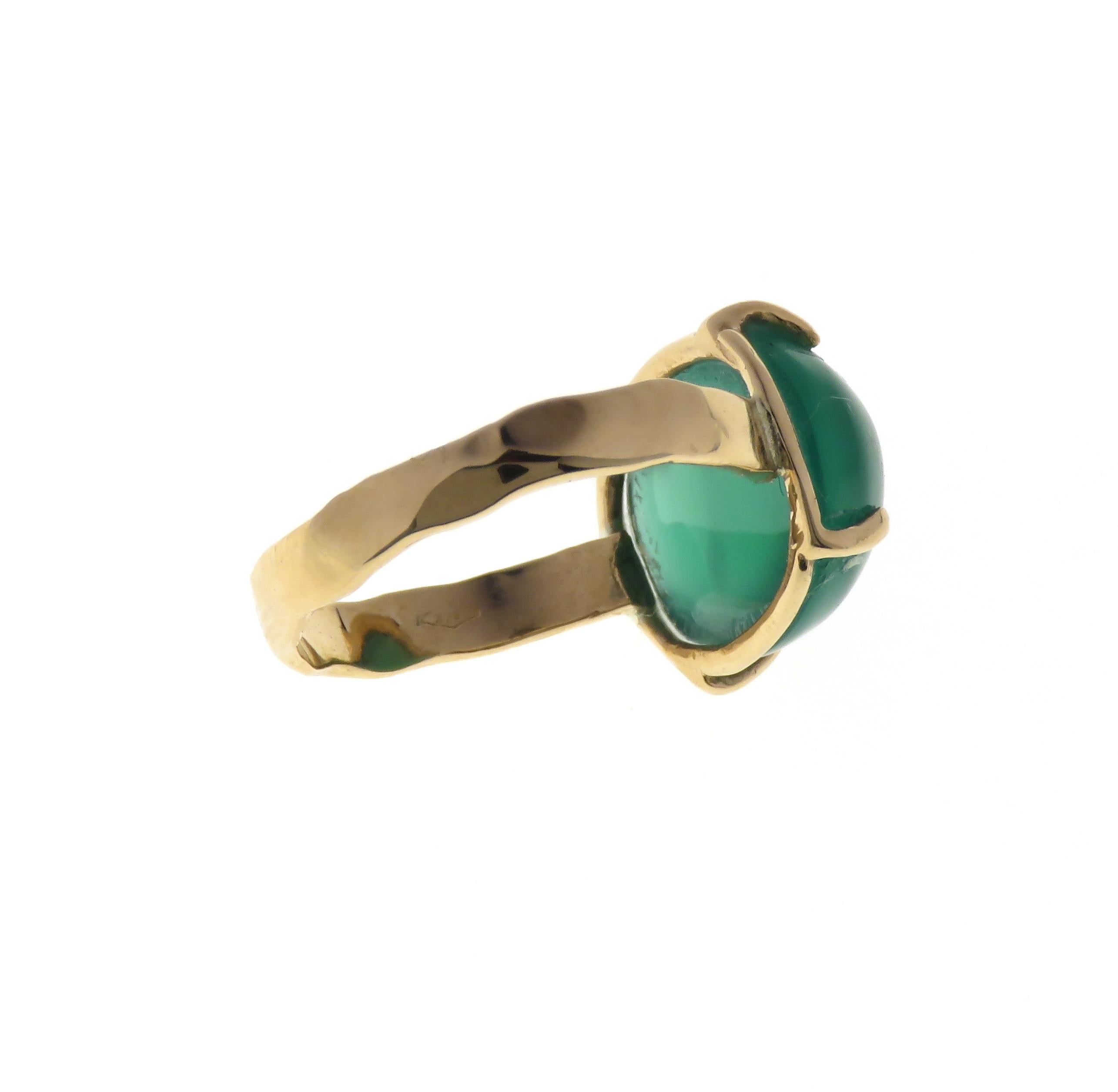 Green Agate 9 Karat Rose Gold Ring Handcrafted in Italy For Sale 5
