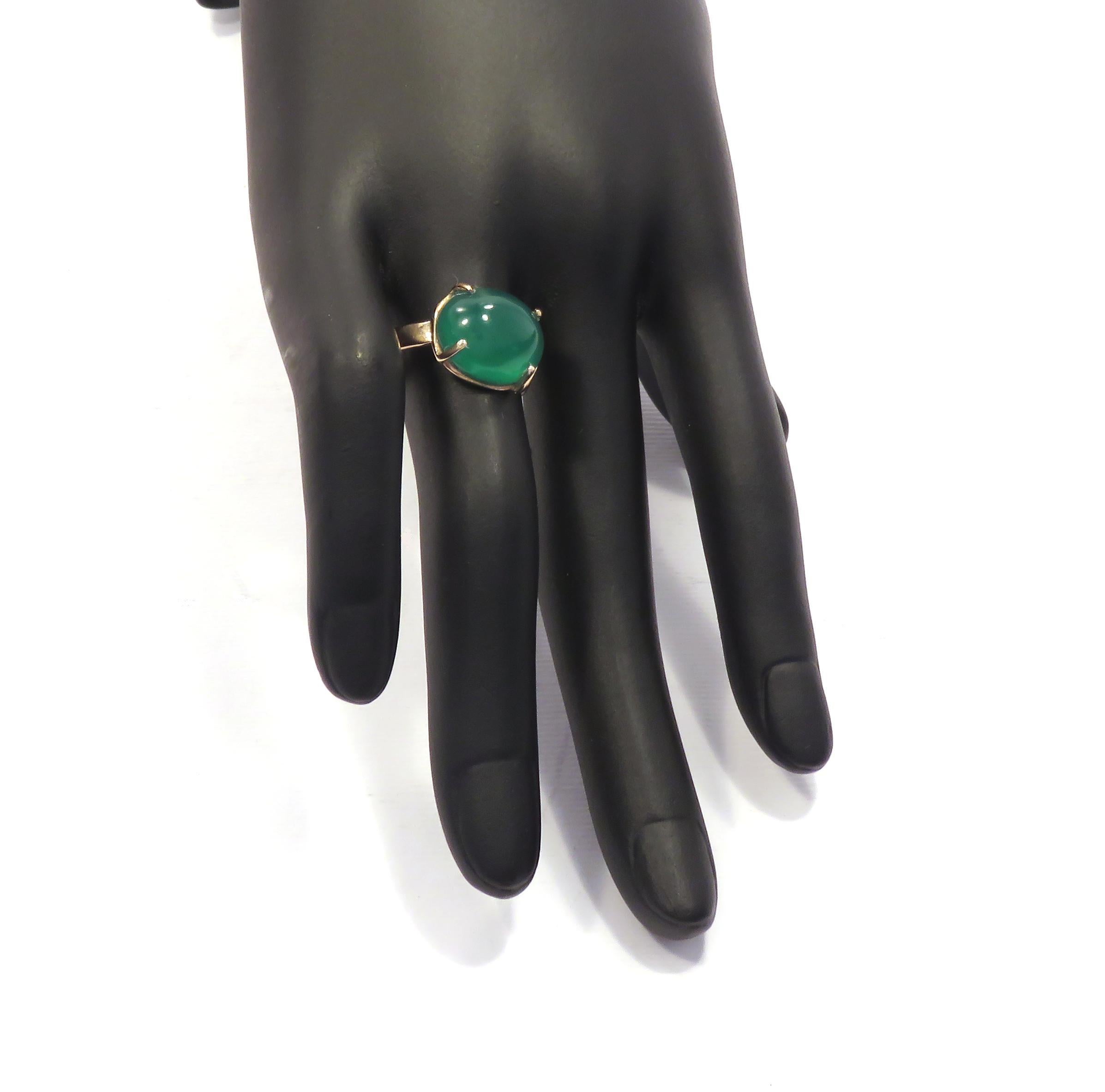 Green Agate 9 Karat Rose Gold Ring Handcrafted in Italy For Sale 6