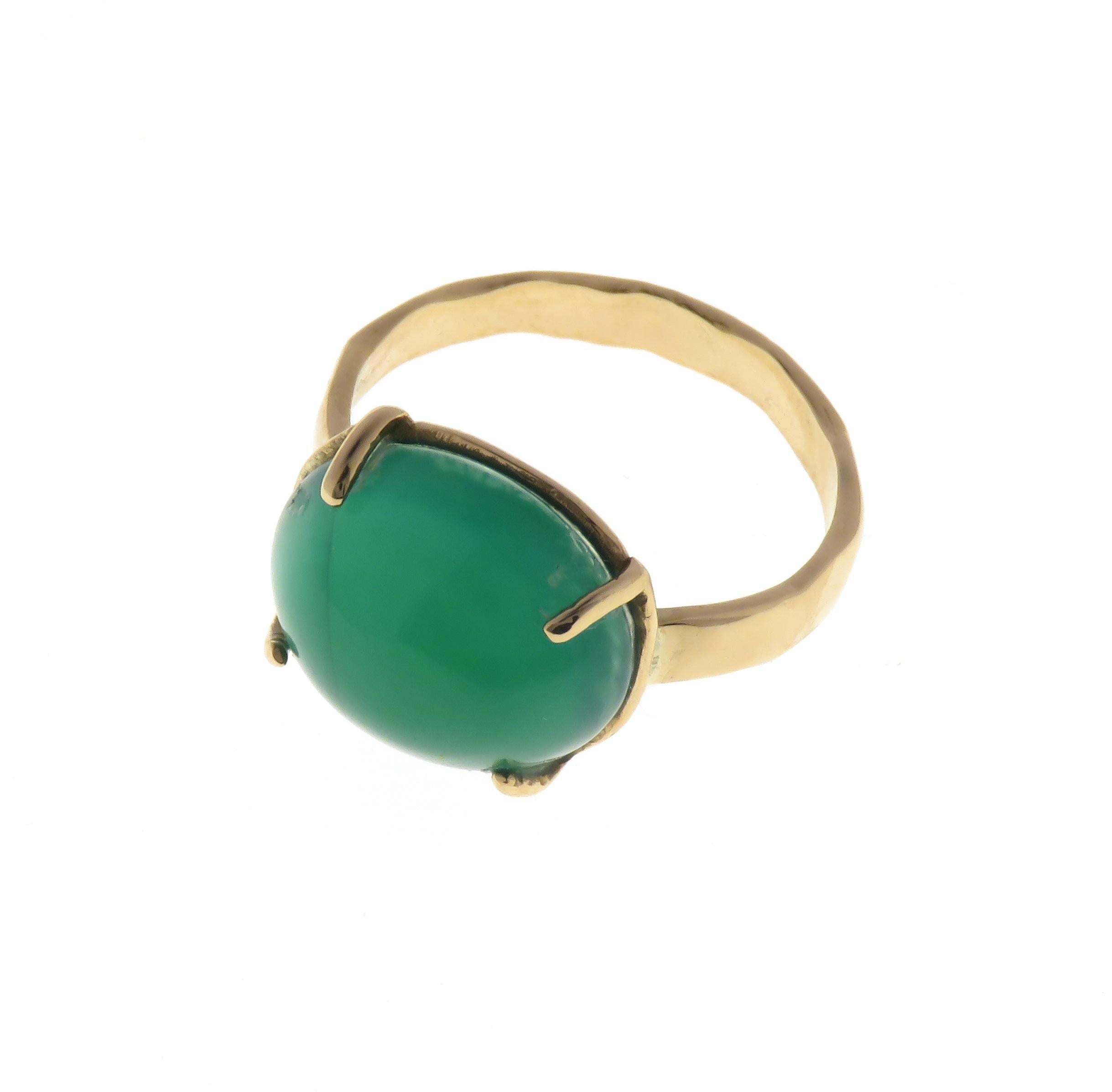 Contemporary Green Agate 9 Karat Rose Gold Ring Handcrafted in Italy For Sale