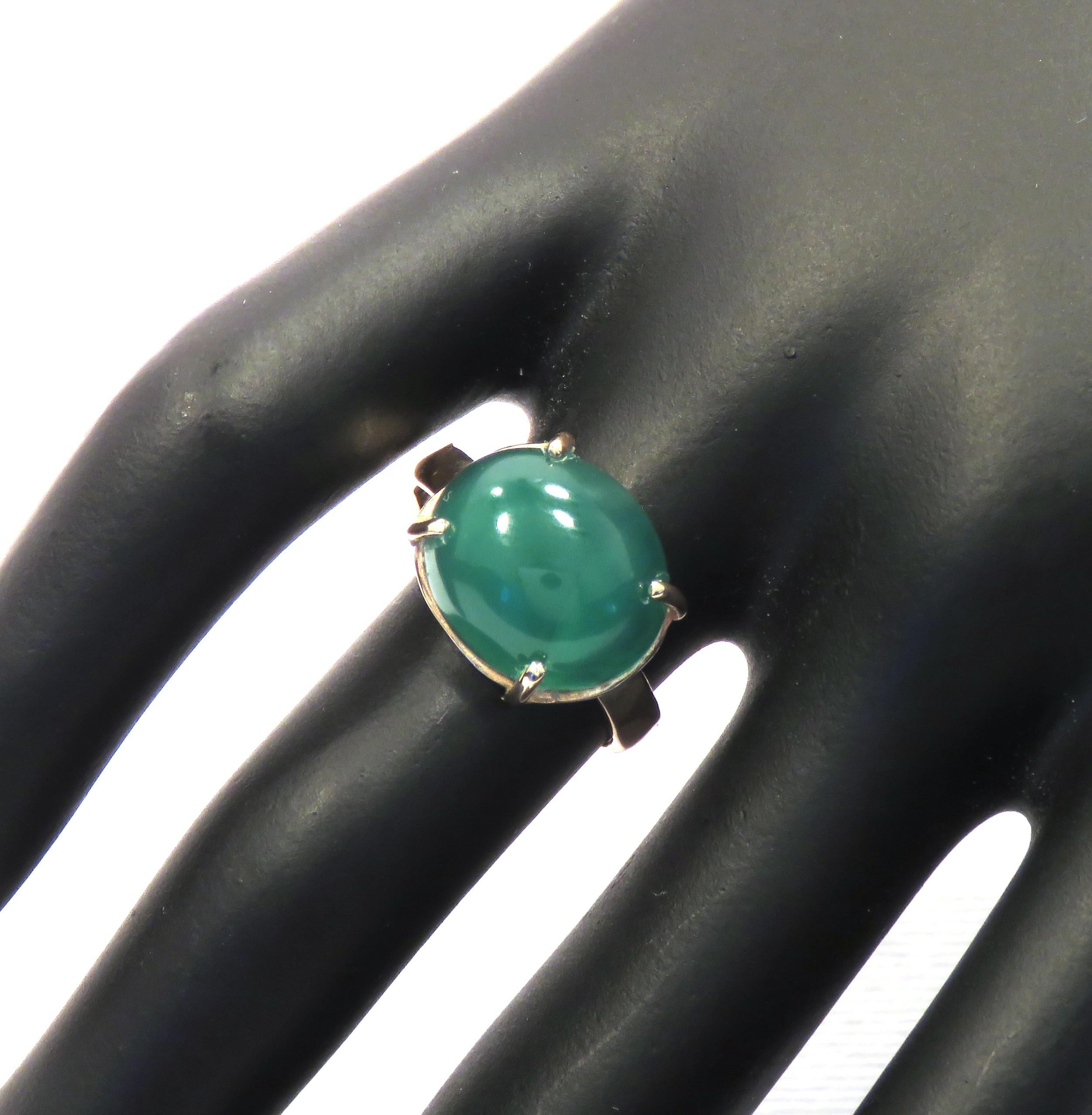 Green Agate 9 Karat Rose Gold Ring Handcrafted in Italy For Sale 2