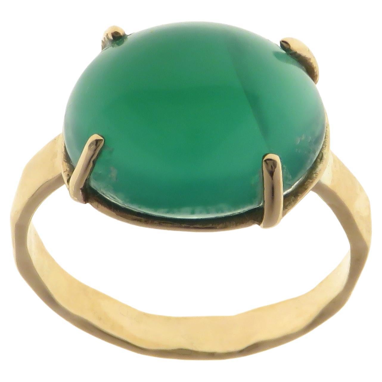 Green Agate 9 Karat Rose Gold Ring Handcrafted in Italy For Sale