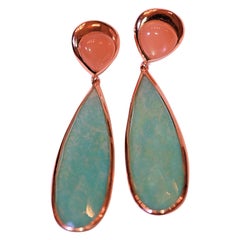 Green Agate and Coral Moonstone Earrings