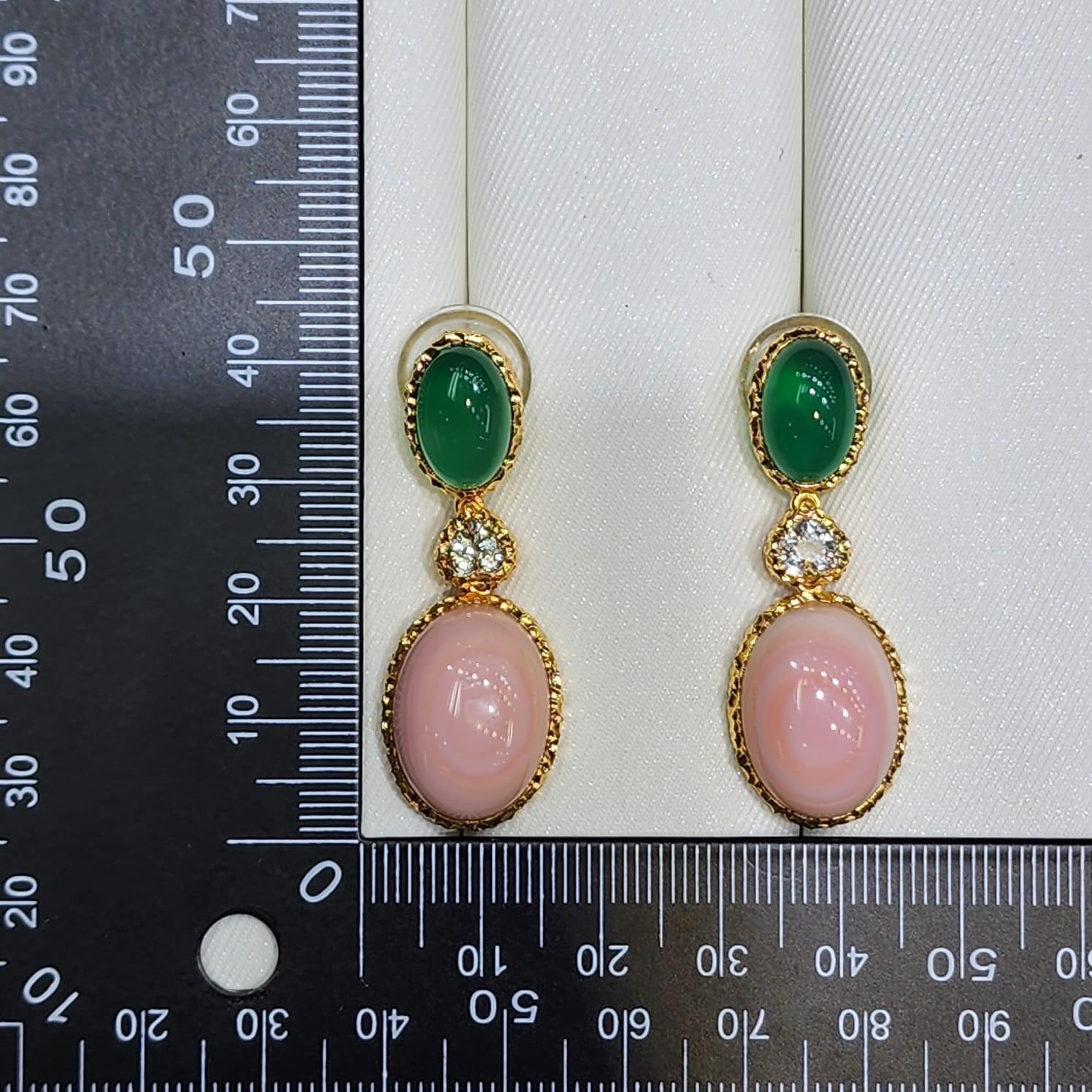 Women's Green Agate and Pink Shell Drop Earring in 18K Gold Vermeil Sterling Silver