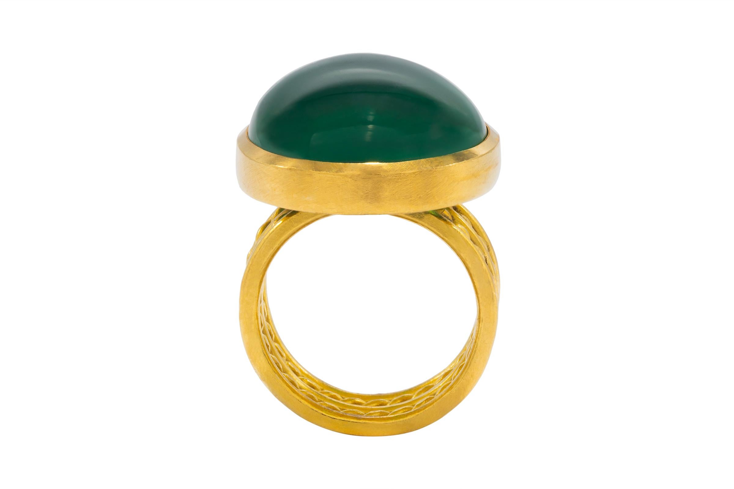Artisan Green Agate Cocktail Ring in 22k Gold by Tagili