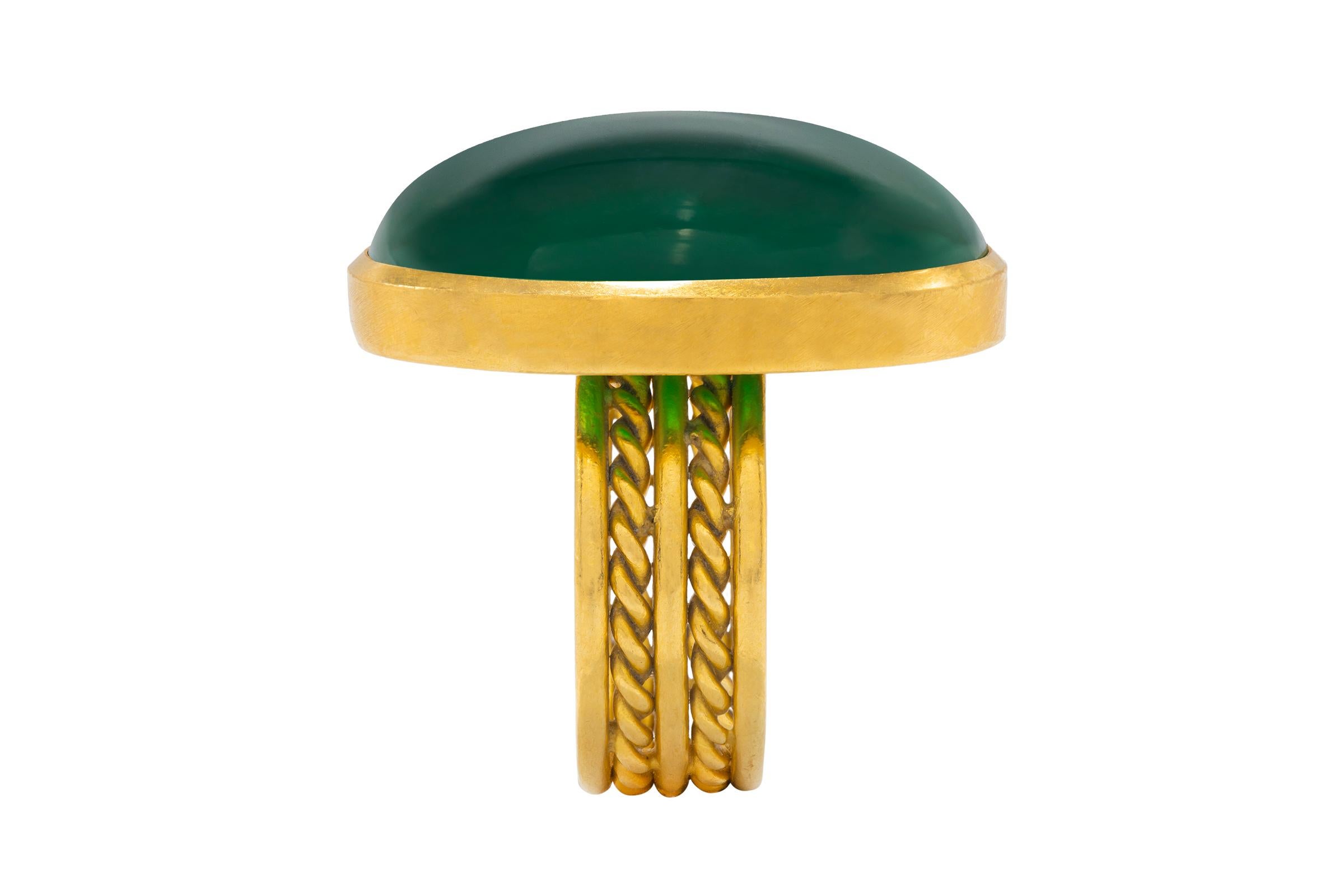 Oval Cut Green Agate Cocktail Ring in 22k Gold by Tagili