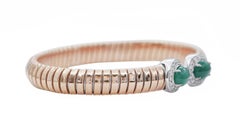 Green Agate , Diamonds, 18 Karat Rose and White Gold Tubogas Bracelet