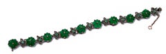 Green Agate Flowers, Emeralds, Diamonds, Rose Gold and Silver Bracelet.