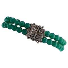Green Agate, Garnets, Diamonds, Rose Gold and Silver Bracelet.