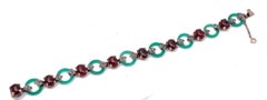 Green Agate, Garnets, Diamonds,  Rose Gold and Silver Retrò Bracelet