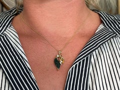 Green Agate Leaf and Diamond Necklace 14K Yellow Gold