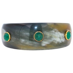 Grüner Achat Natürliches echtes Horn Horned Einzigartiges Statement-Manschettenarmband