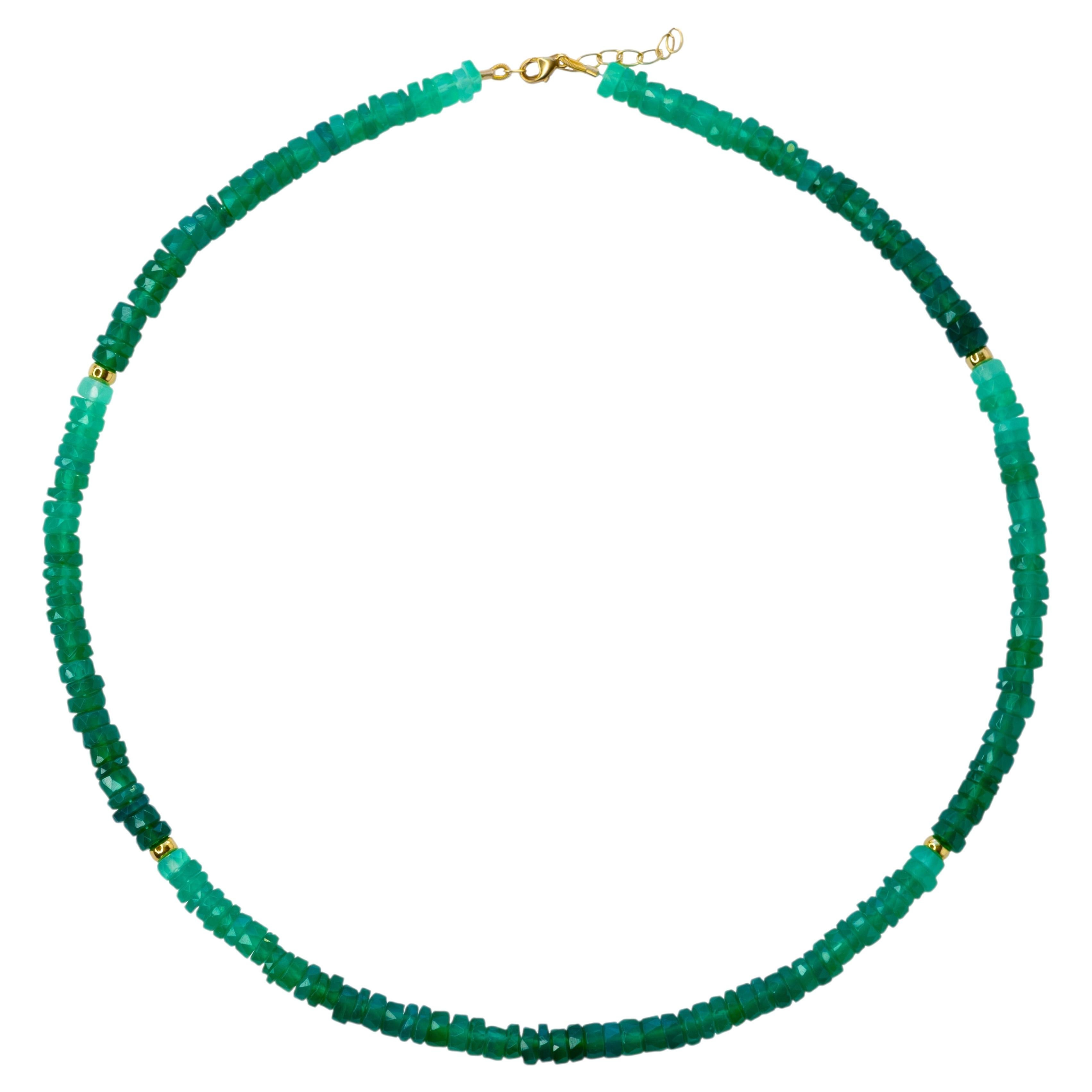 Green Agate Ombre Gold Bead Necklace, Handcrafted Fine Jewelry