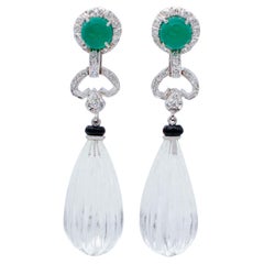 Green Agate, Onyx, Diamonds, Rock Crystal, Platinum Dangle Earrings Green Agate, Onyx, Diamonds, Rock Crystal, Platinum Dangle Earrings