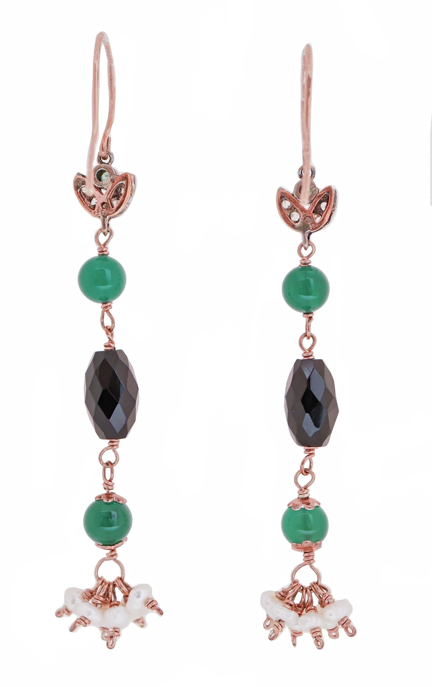 green agate silver drop earrings