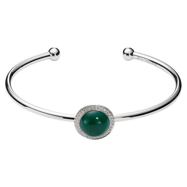 Green Agate White Gold Bangle For Sale