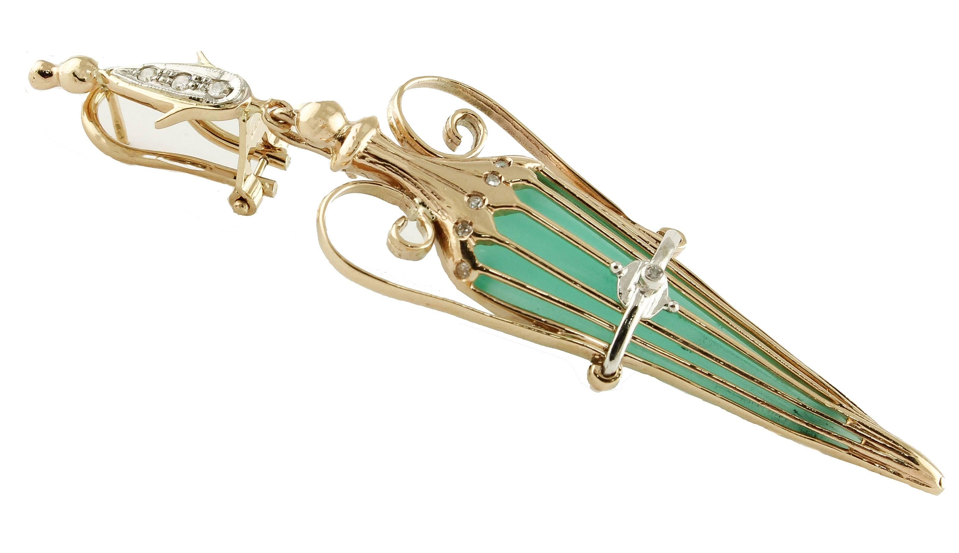 Retro Green Agate Diamonds Rose Gold Amphora Earrings For Sale