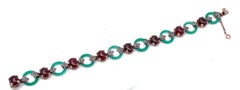 Green Agate, Garnets, Diamonds, 9 Karat Rose Gold and Silver Retrò Bracelet