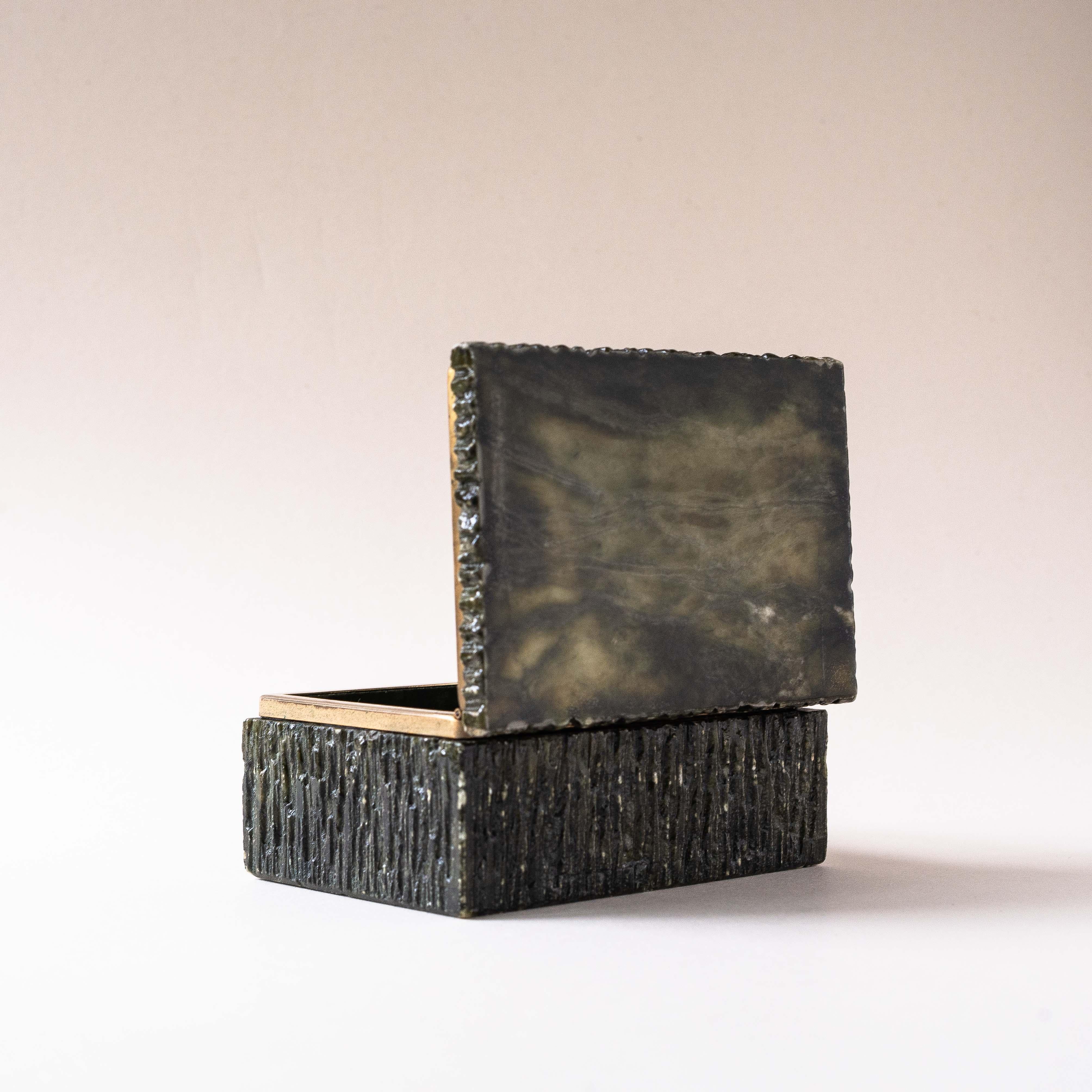 Green Alabaster and Brass Jewelry Box by Romano Bianchi, Italy 1970s For Sale 4
