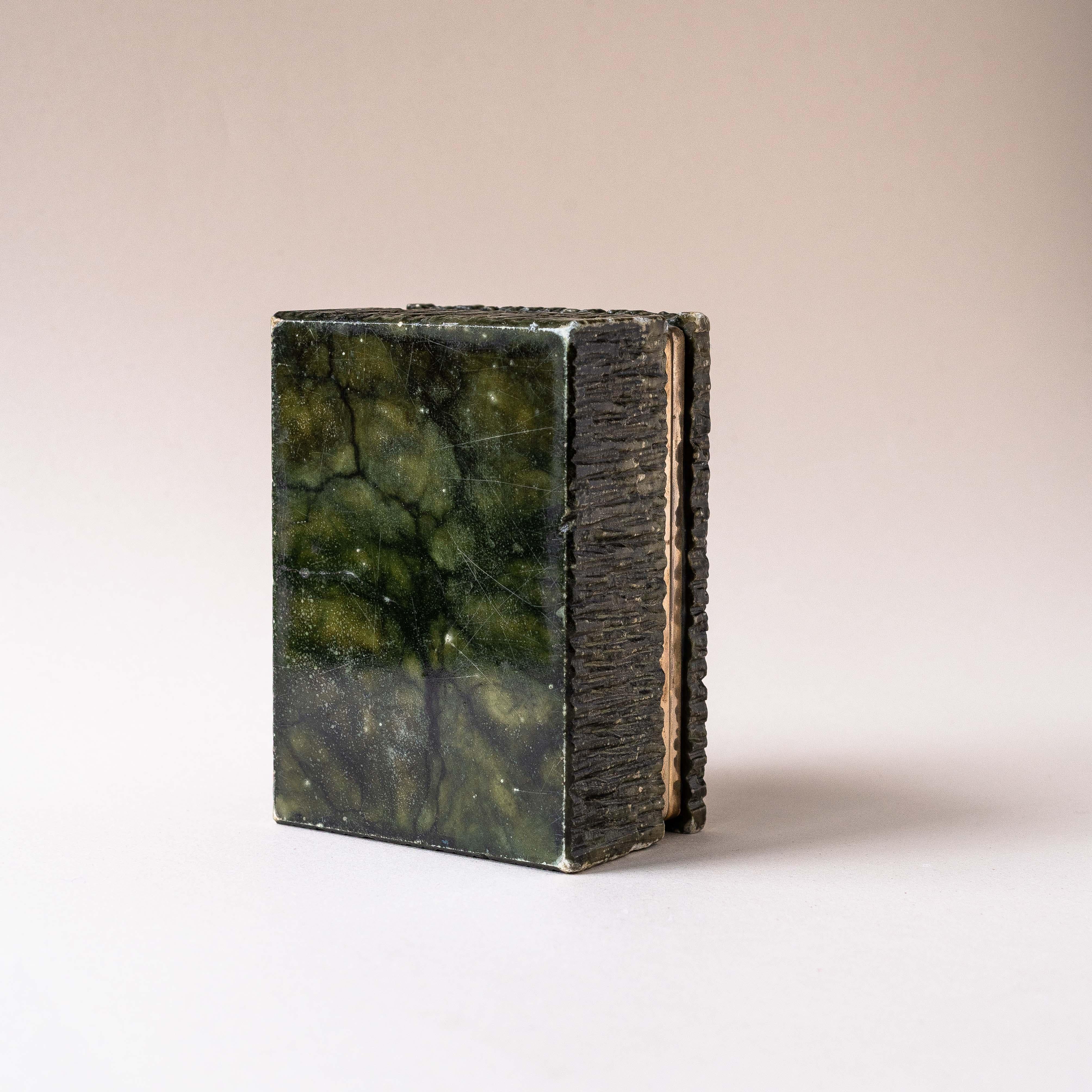 Green Alabaster and Brass Jewelry Box by Romano Bianchi, Italy 1970s For Sale 5