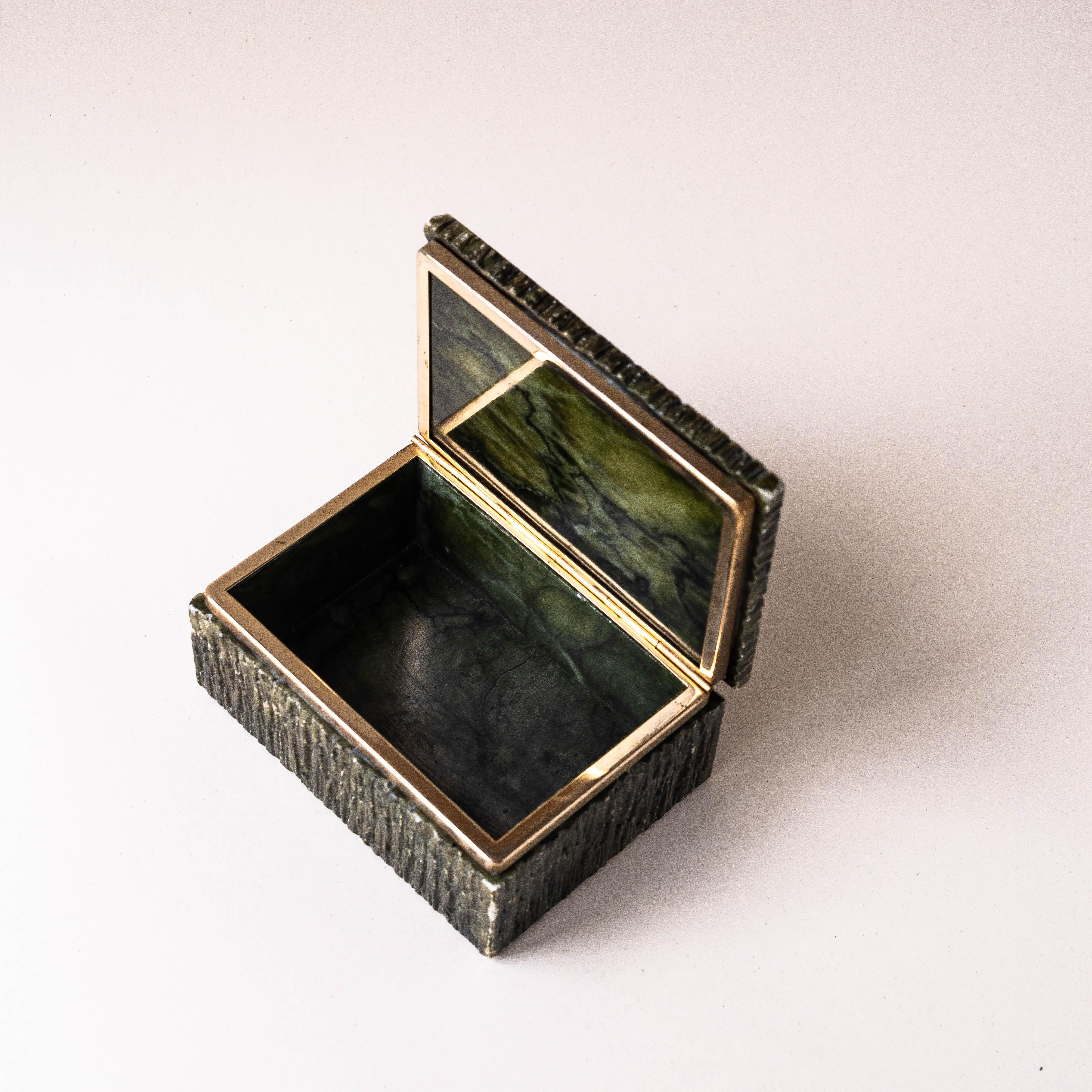 Italian Green Alabaster and Brass Jewelry Box by Romano Bianchi, Italy 1970s For Sale