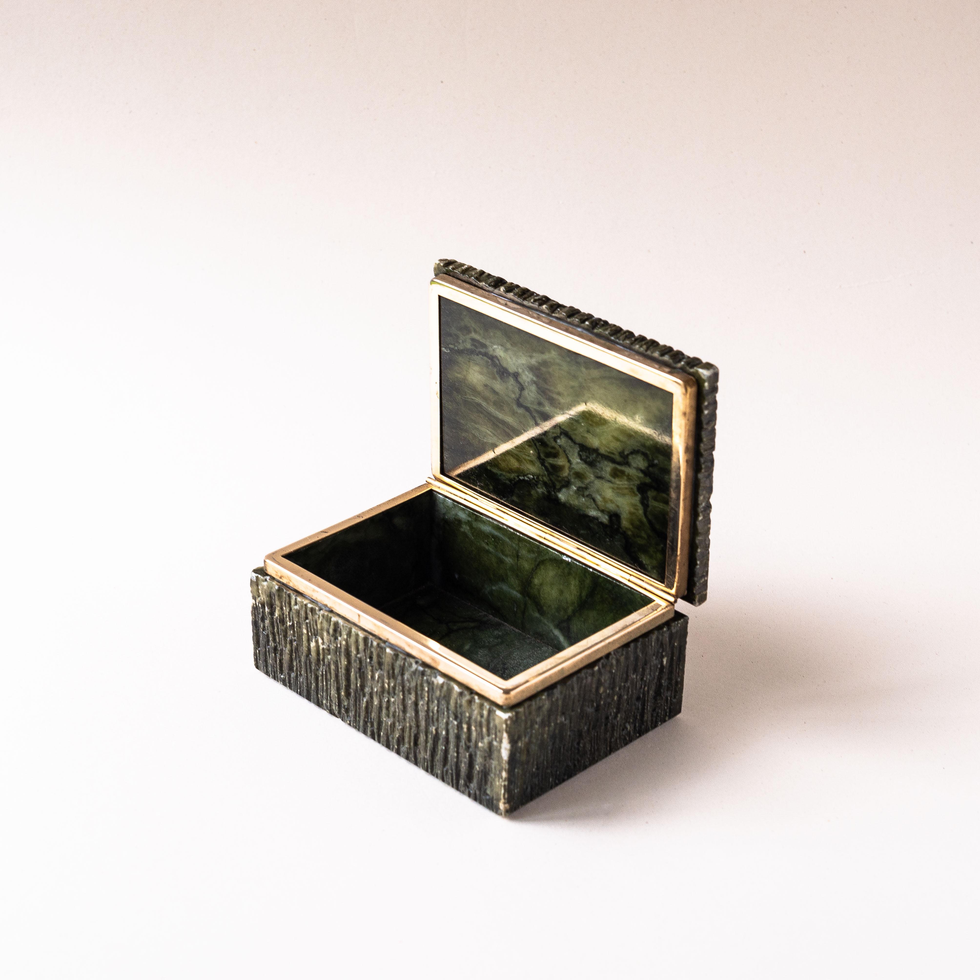 Green Alabaster and Brass Jewelry Box by Romano Bianchi, Italy 1970s For Sale 1