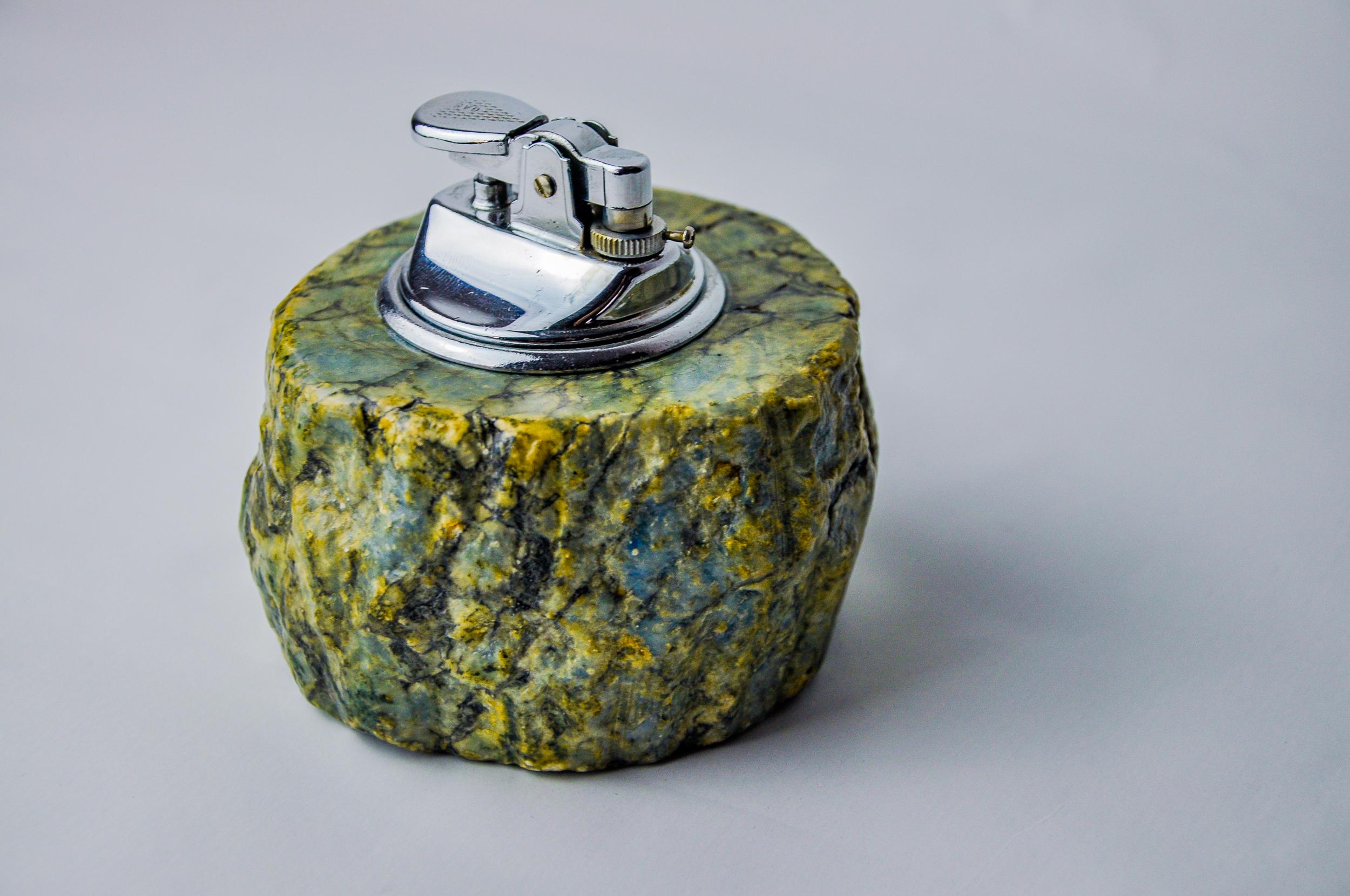 Italian Green alabaster lighter by Romano Bianchi, Italy, 1970 For Sale