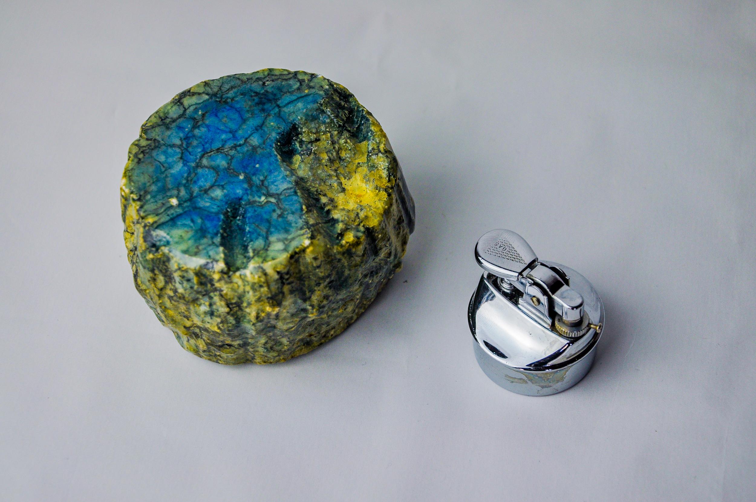 Stone Green alabaster lighter by Romano Bianchi, Italy, 1970 For Sale
