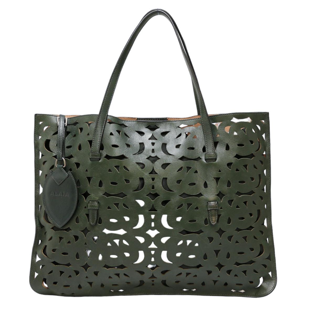 Green Alaïa Leather Tote In Excellent Condition For Sale In Paris, FR