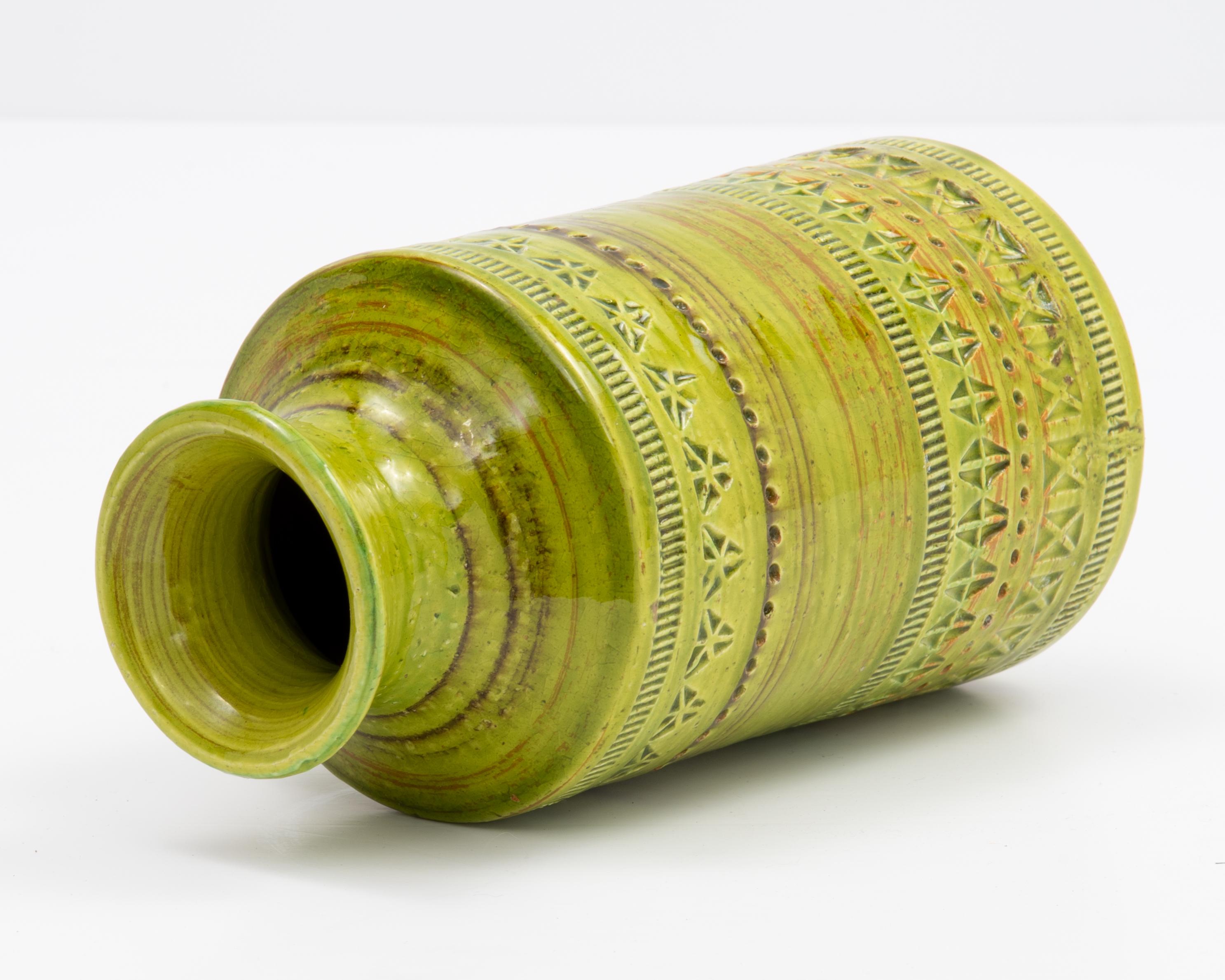 Green Aldo Londi Bitossi Rosenthal Netter Incised Vase For Sale 3