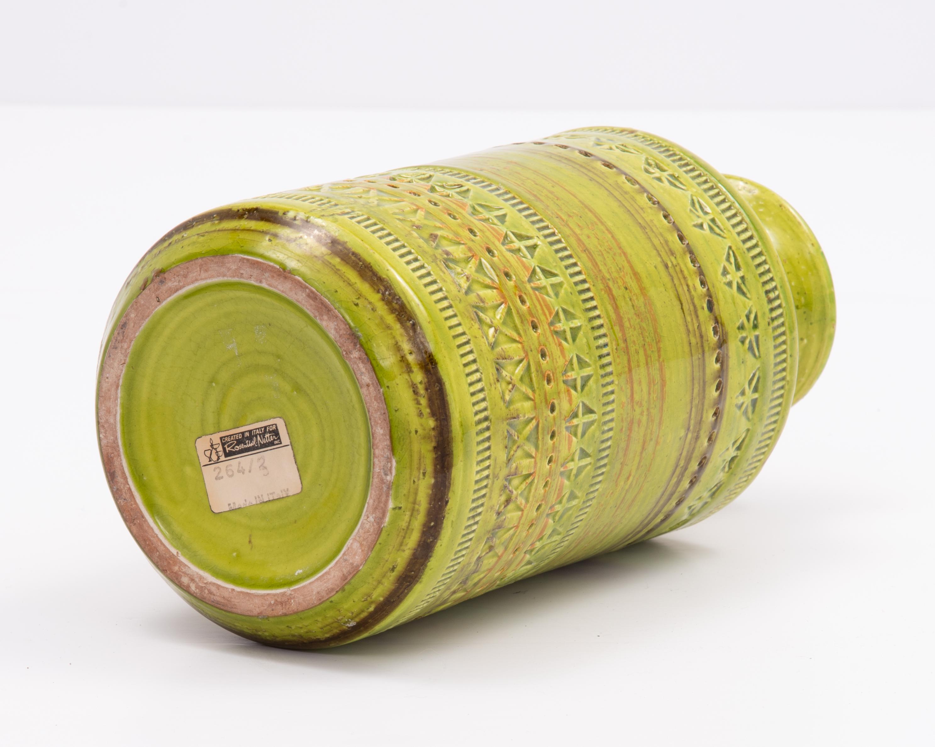 Green Aldo Londi Bitossi Rosenthal Netter Incised Vase For Sale 4